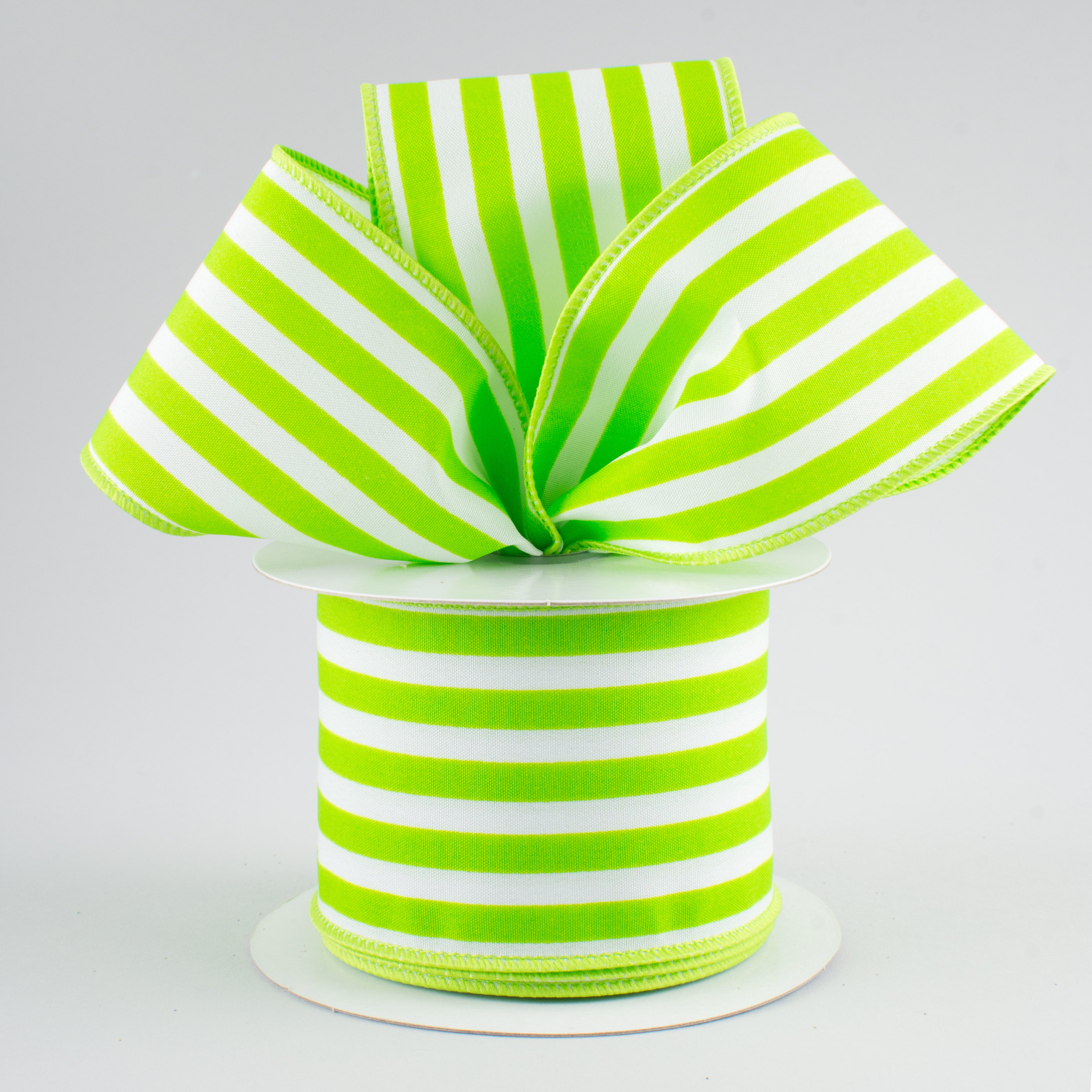 2.5" Vertical Stripe Ribbon: Lime Green & White (10 Yards) Lifestyle Photo