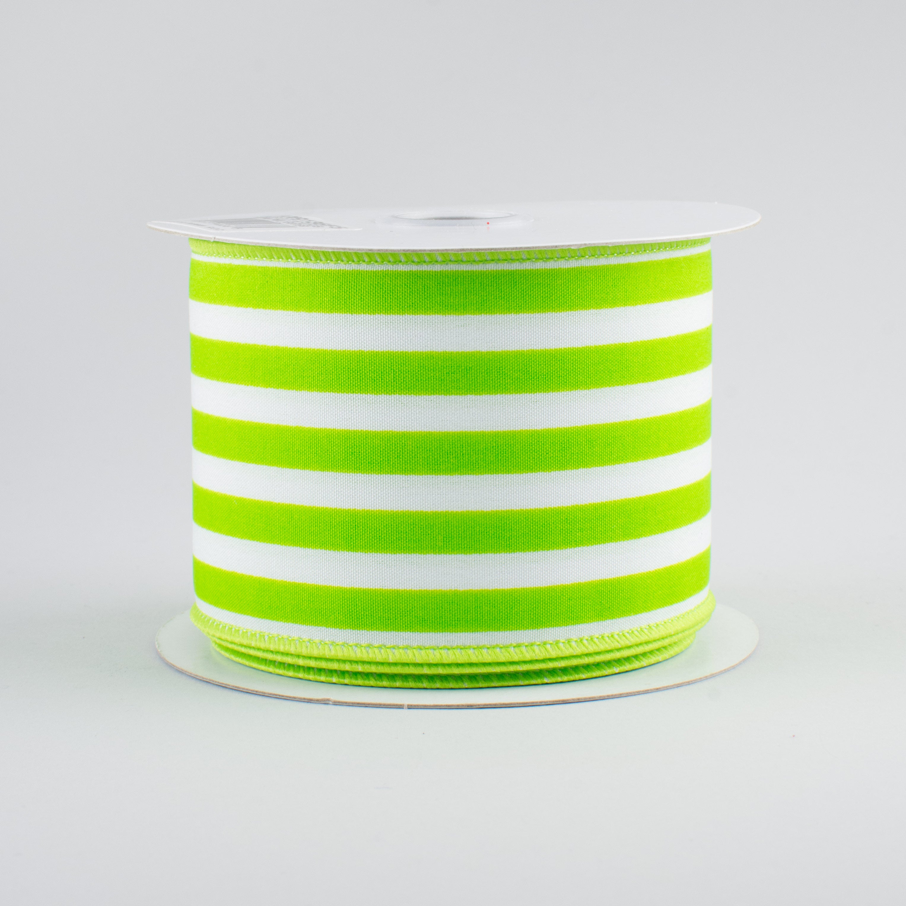 2.5" Vertical Stripe Ribbon: Lime Green & White (10 Yards)