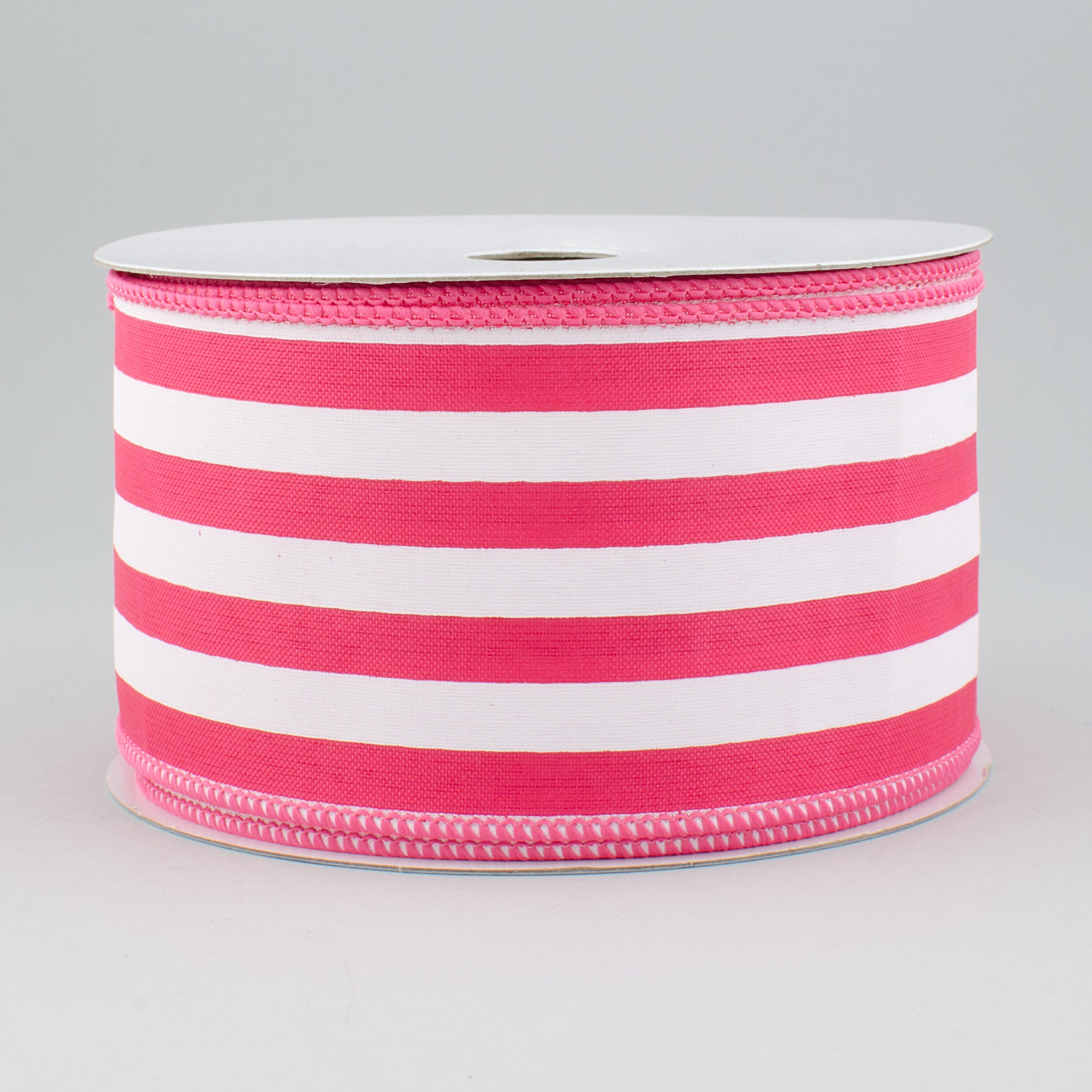 2.5" Vertical Stripe Satin Ribbon: Fuchsia & White (10 Yards)
