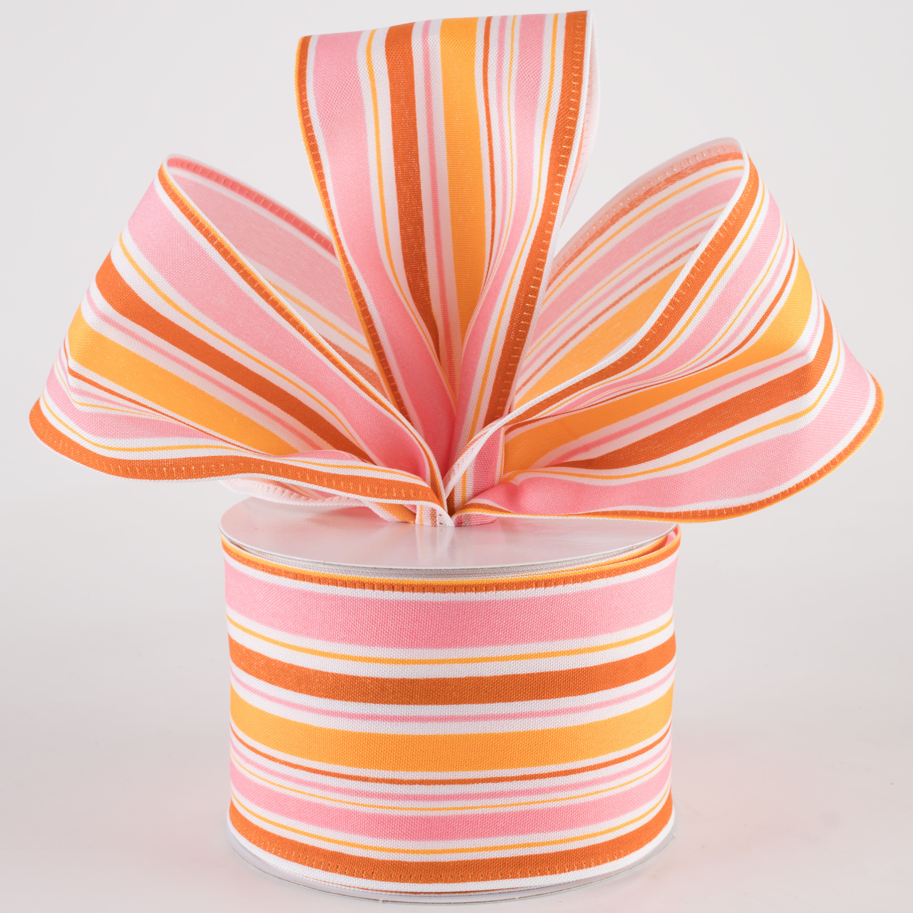 2.5" Vertical Stripes Ribbon: Pink, Orange & Rust (10 Yards) Lifestyle Photo
