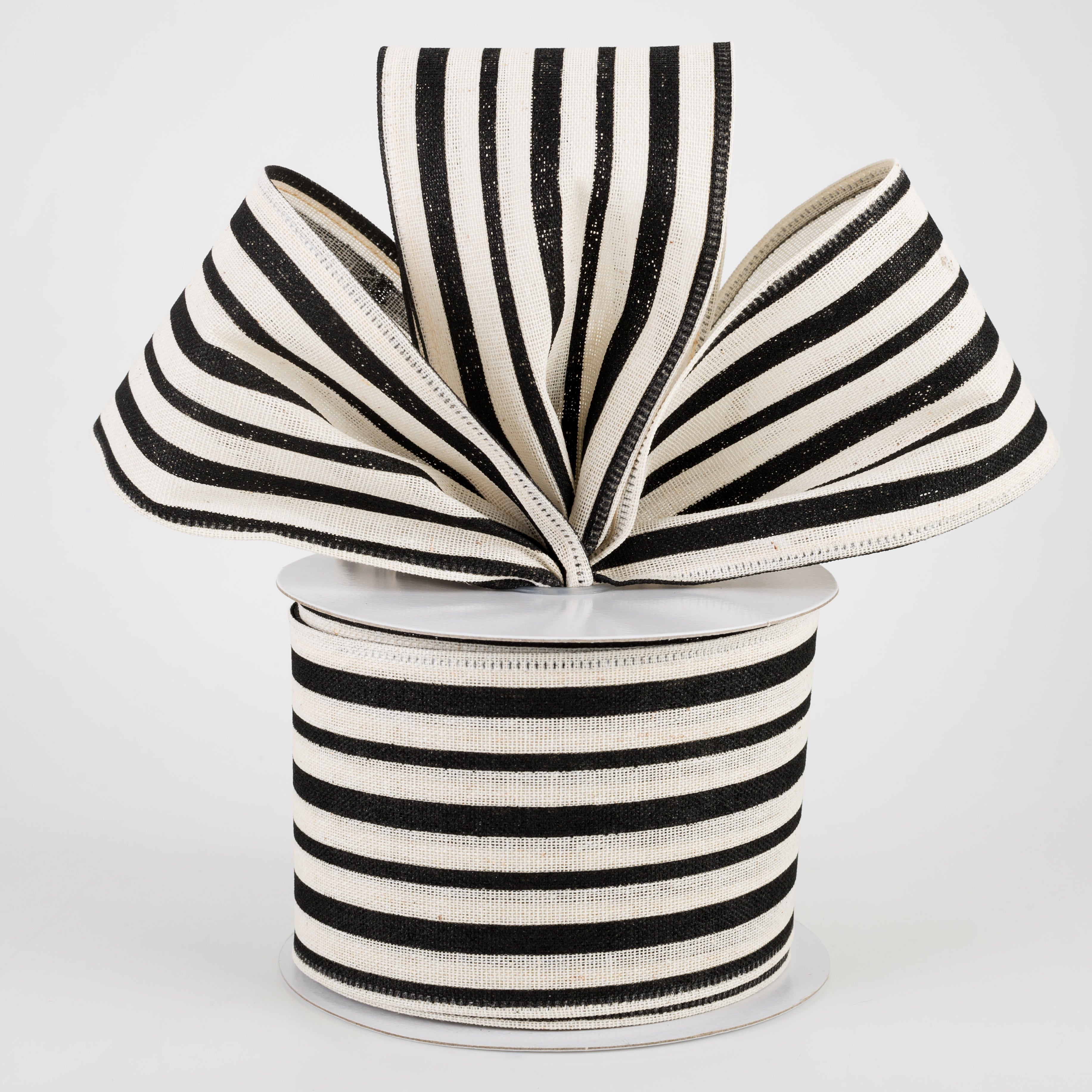 2.5" Vertical Variated Stripes Ribbon: Ivory & Black (10 Yards) Lifestyle Photo