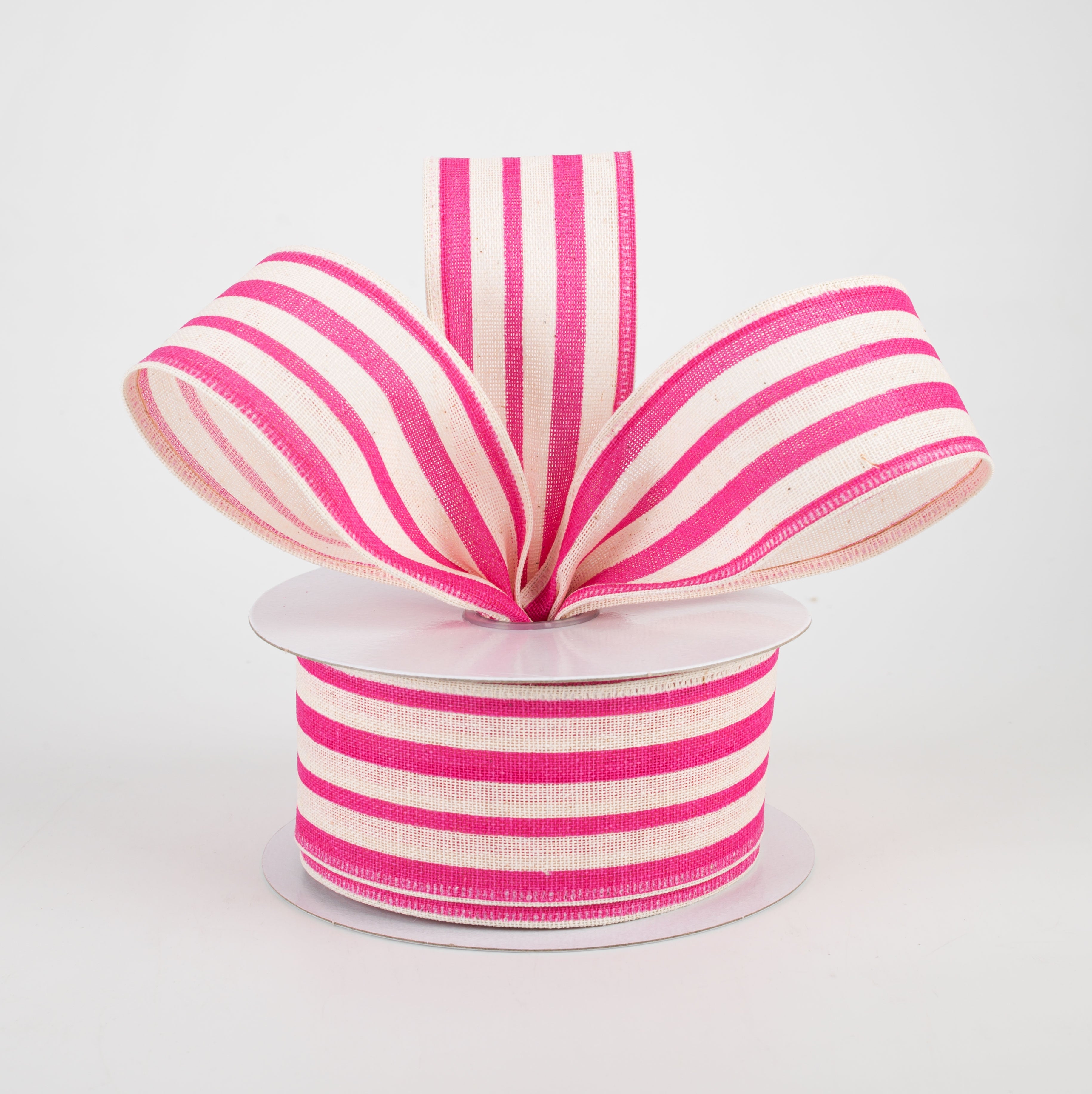1.5" Vertical Variated Stripes Ribbon: Ivory & Pink (10 Yards) Lifestyle Photo