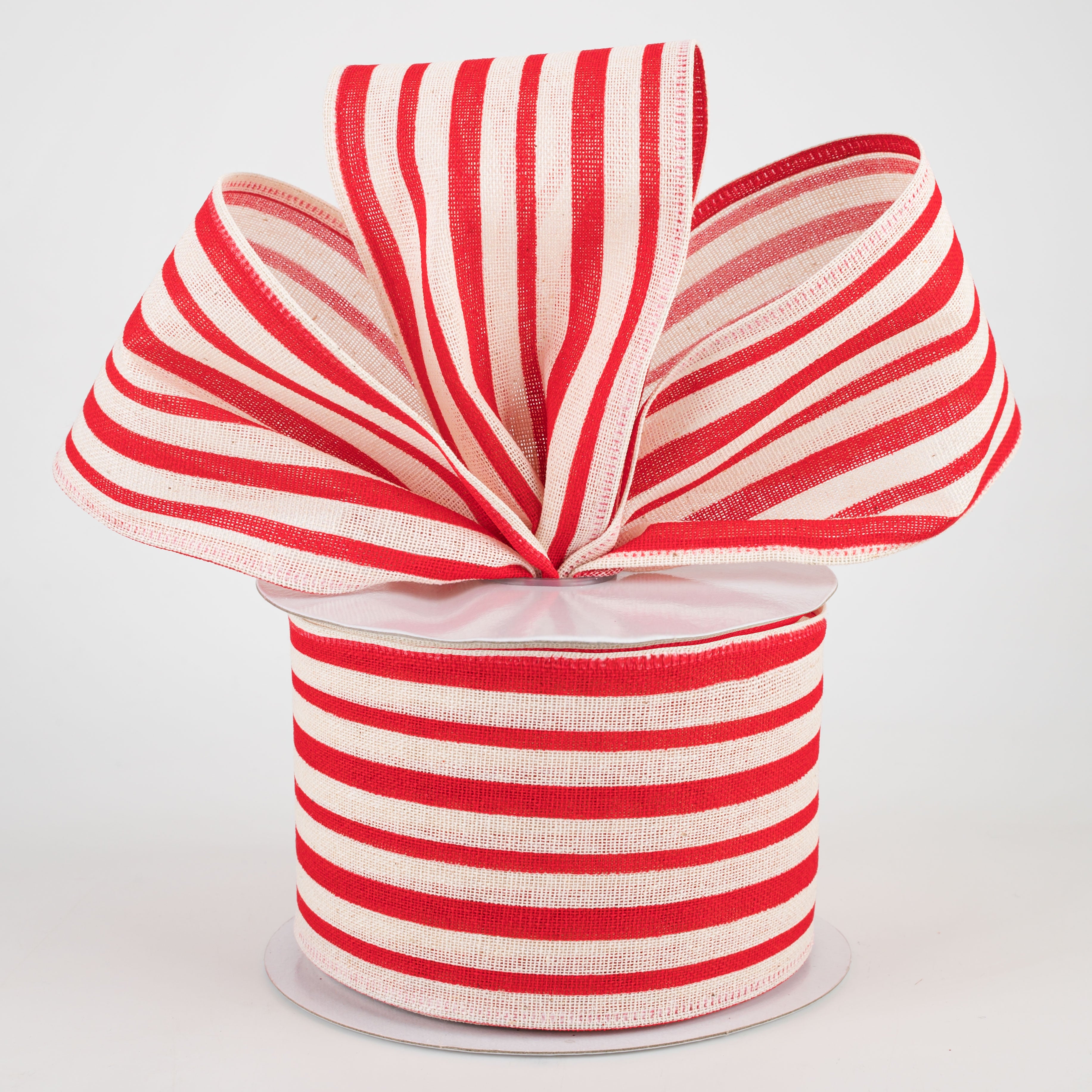 2.5" Vertical Variated Stripes Ribbon: Ivory & Red (10 Yards) Lifestyle Photo