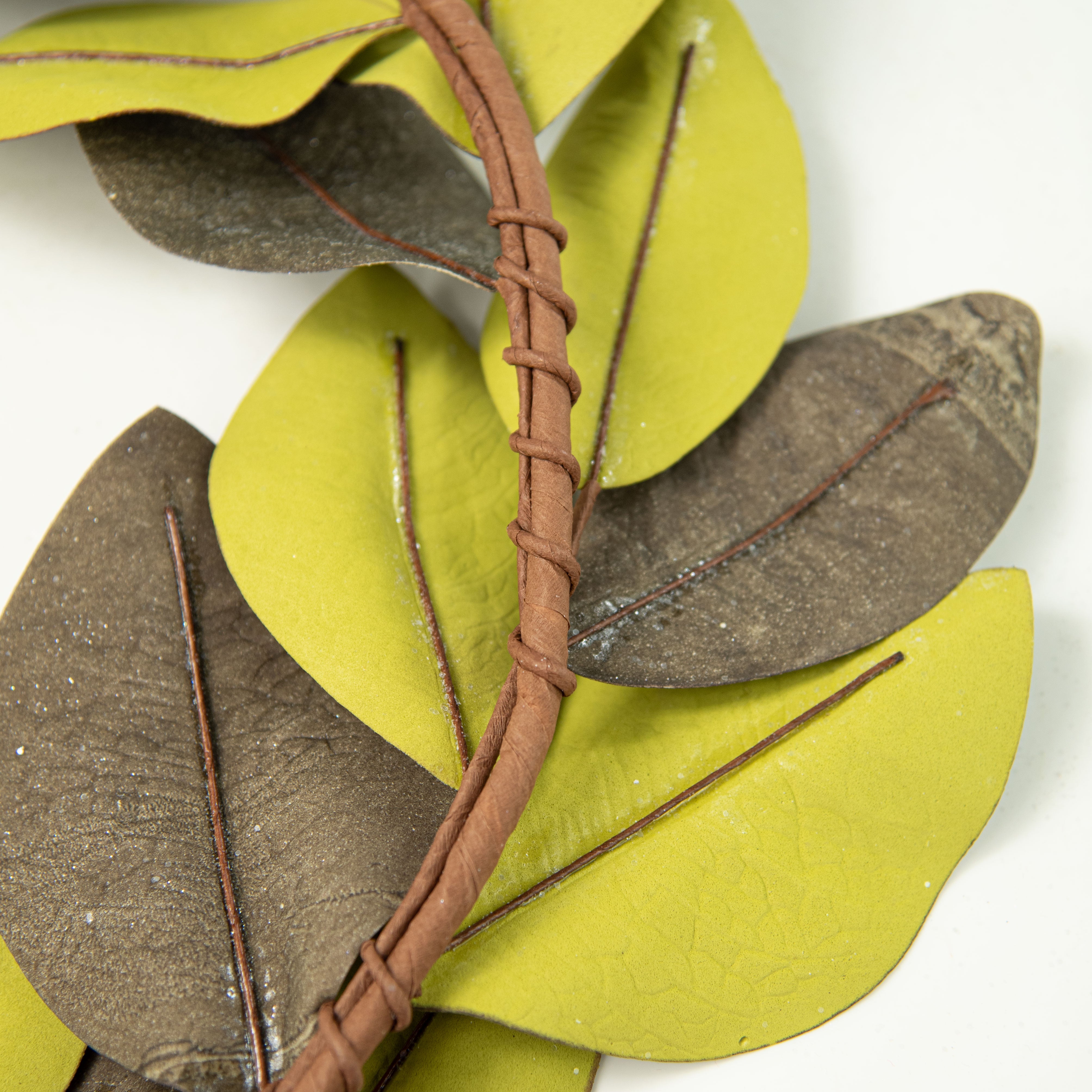 4' Vintage Glitter Magnolia Leaves Garland: Two Tone Green detail photo 3