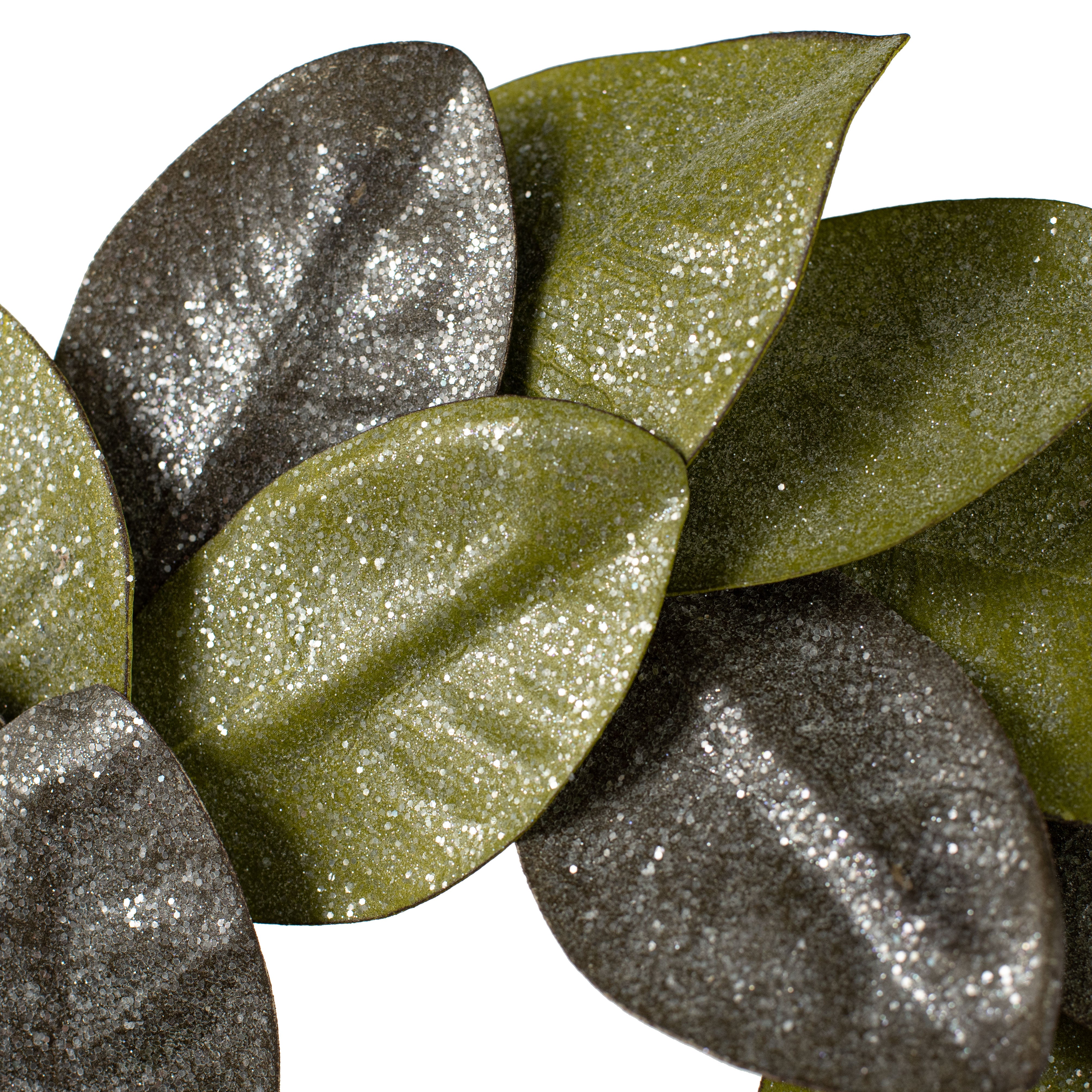16" Vintage Glitter Magnolia Leaves Wreath detail photo 3