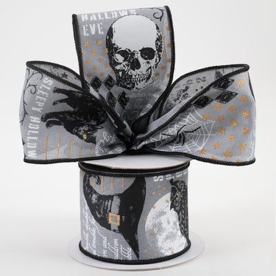 2.5" Vintage Halloween Ribbon: Grey, Black, Gold (10 Yards) Lifestyle Photo