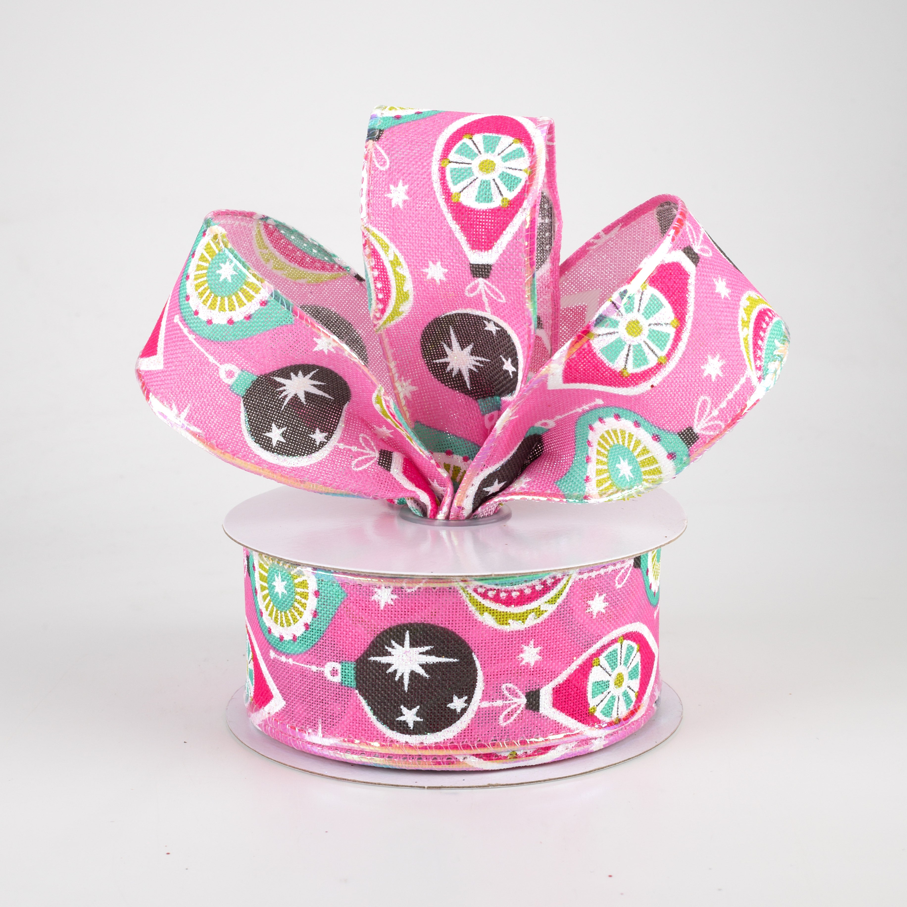 1.5" Vintage Holiday Ornament Ribbon: Pink, Brown, Aqua (10 Yards) Lifestyle Photo