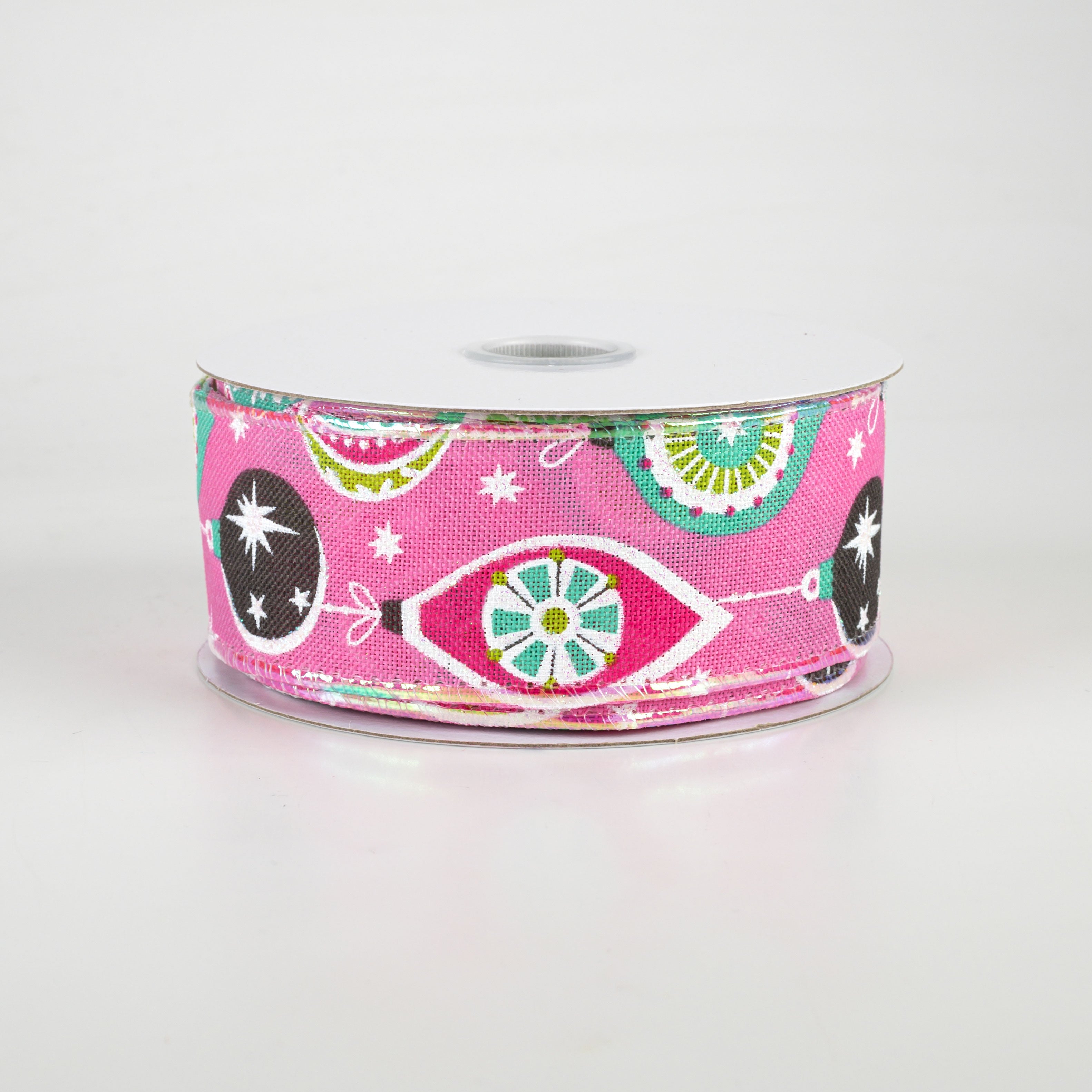 1.5" Vintage Holiday Ornament Ribbon: Pink, Brown, Aqua (10 Yards) Item Number: 71012-09-44