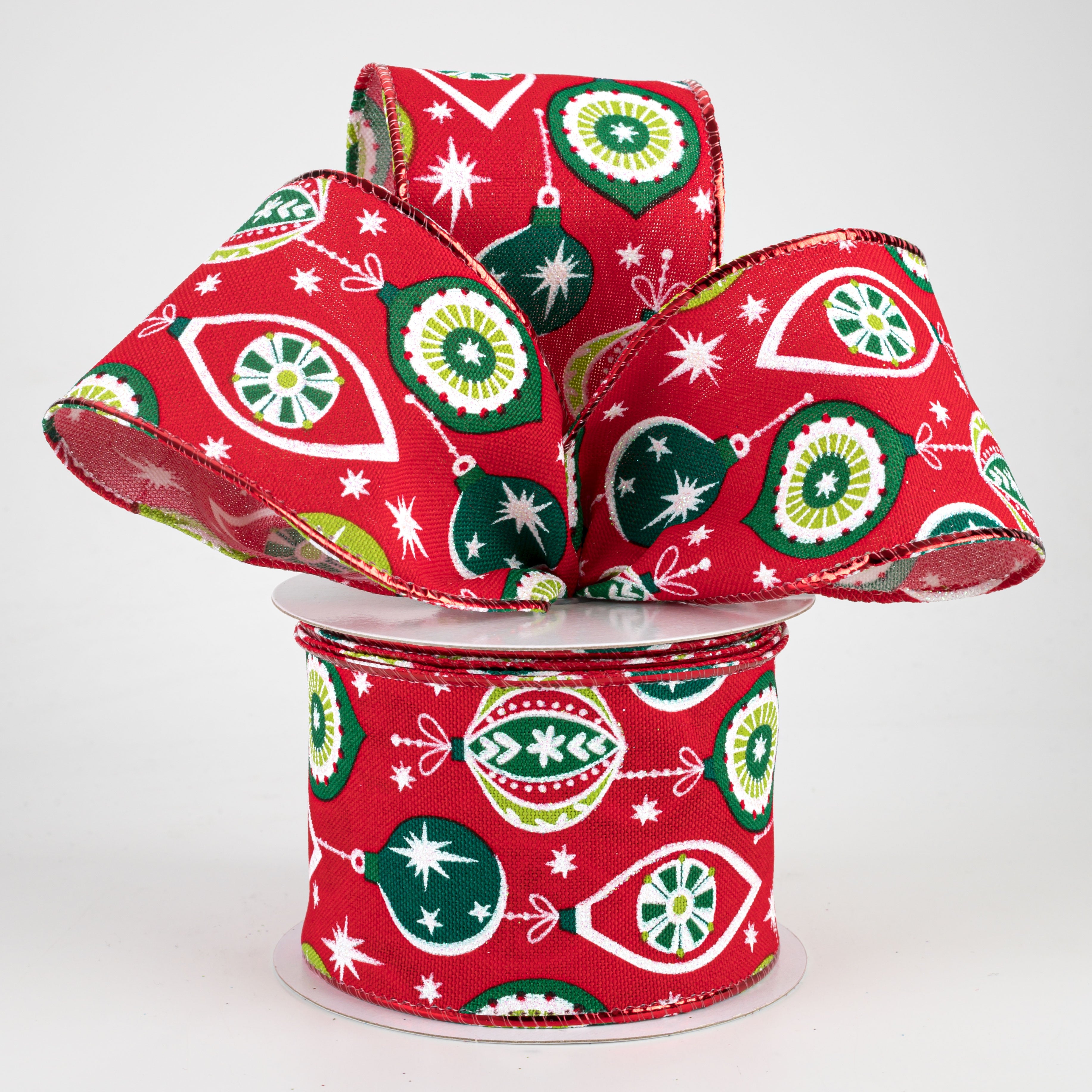 2.5" Vintage Holiday Ornament Ribbon: Red, Emerald, Lime (10 Yards) Lifestyle Photo
