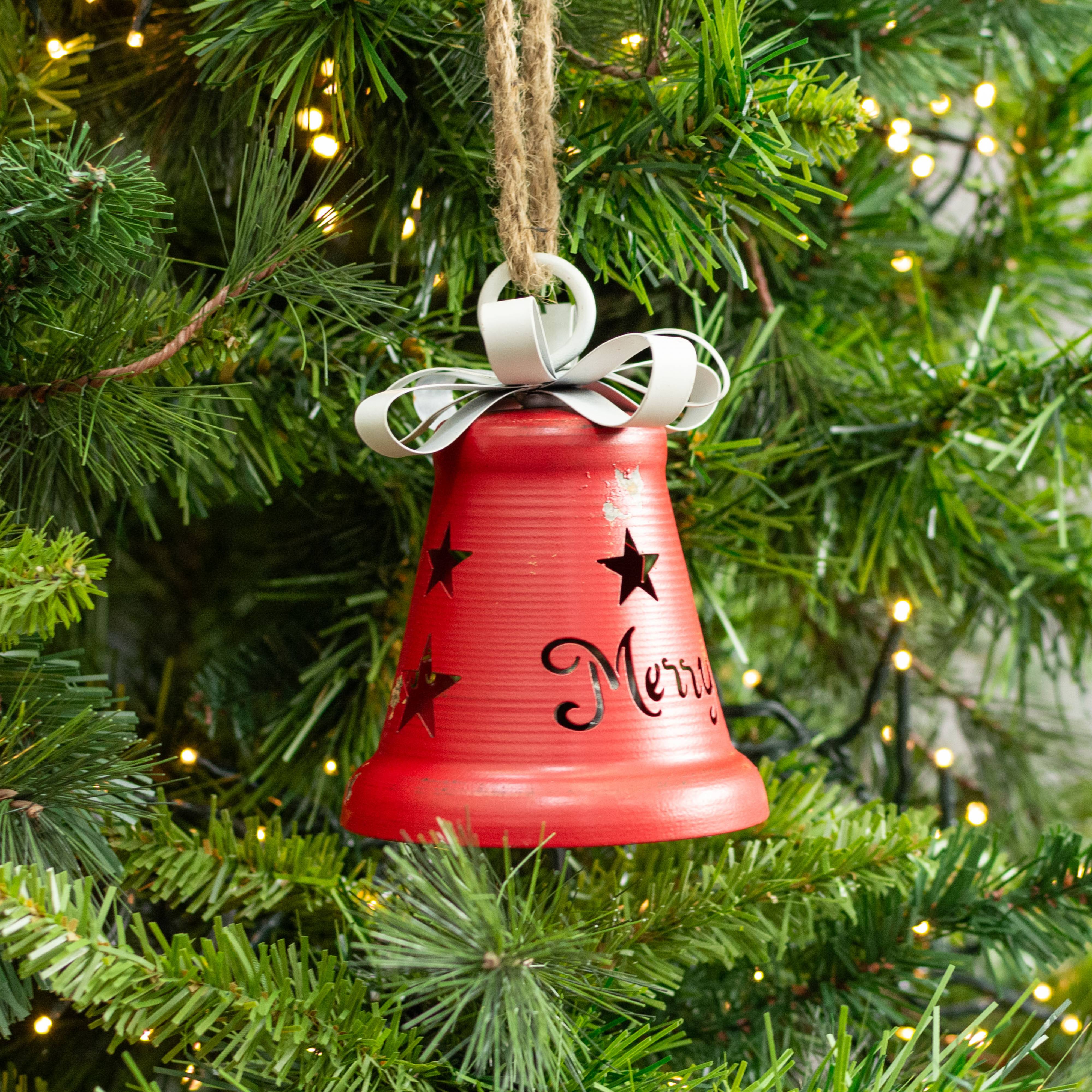 5" Vintage Merry Liberty Bell Ornament: Red Lifestyle Photo