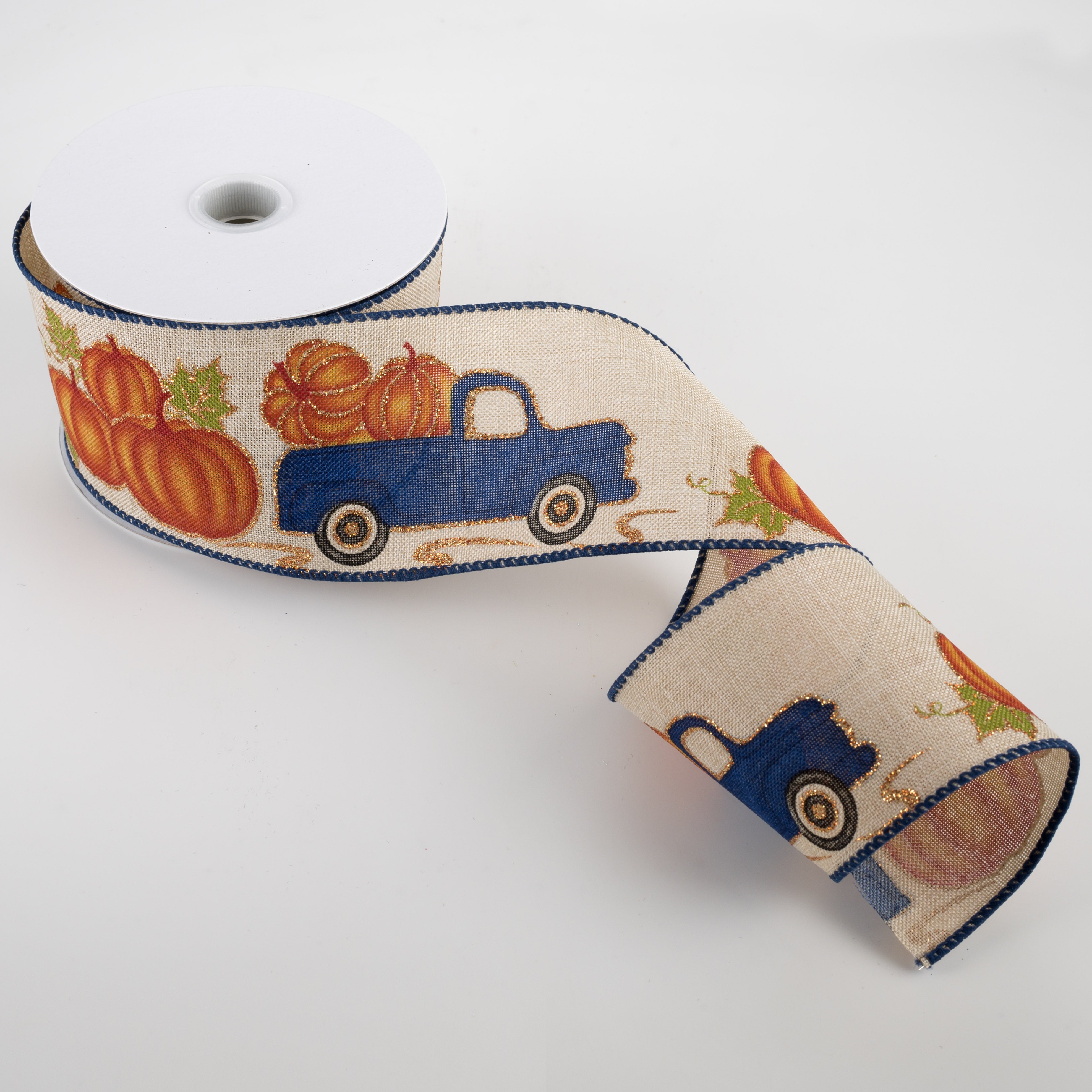 2.5" Vintage Pumpkin Truck Ribbon: Royal Blue (10 Yards) Lifestyle Photo