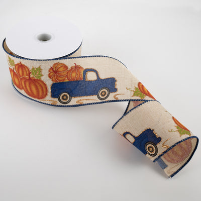 2.5" Vintage Pumpkin Truck Ribbon: Royal Blue (10 Yards) Lifestyle Photo