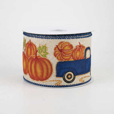 2.5" Vintage Pumpkin Truck Ribbon: Royal Blue (10 Yards)