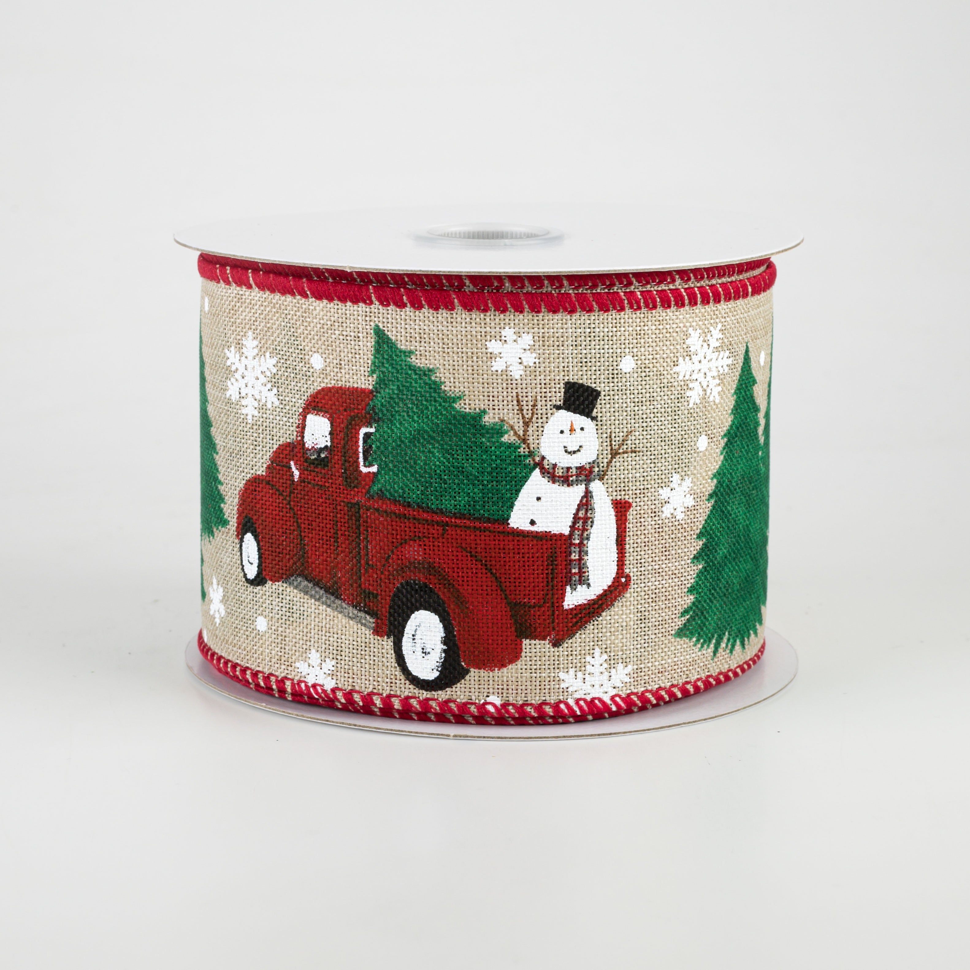 2.5" Vintage Truck With Snowman Ribbon: Natural (10 Yards)