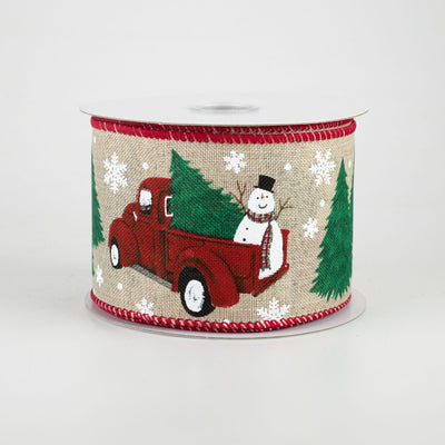 2.5" Vintage Truck With Snowman Ribbon: Natural (10 Yards)