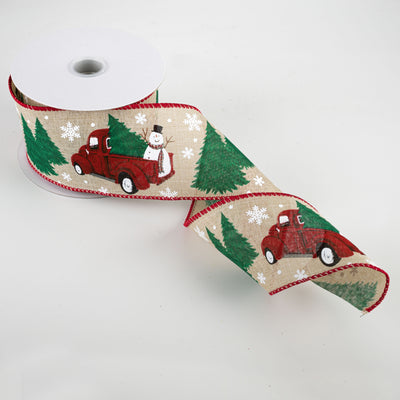 2.5" Vintage Truck With Snowman Ribbon: Natural (10 Yards) Lifestyle Photo