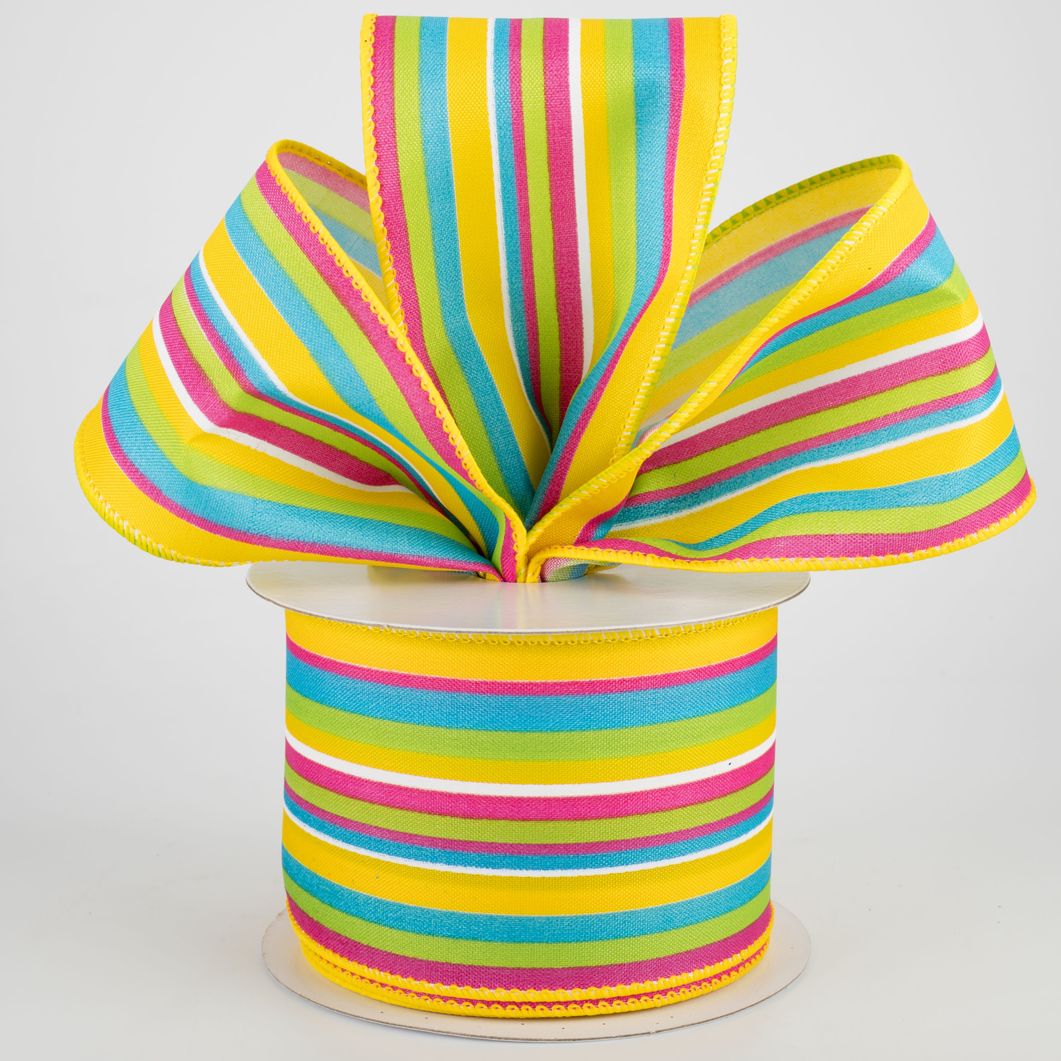2.5" Walla Stripes Ribbon: Yellow, Fuchsia, Lime, Turquoise (10 Yards) Lifestyle Photo