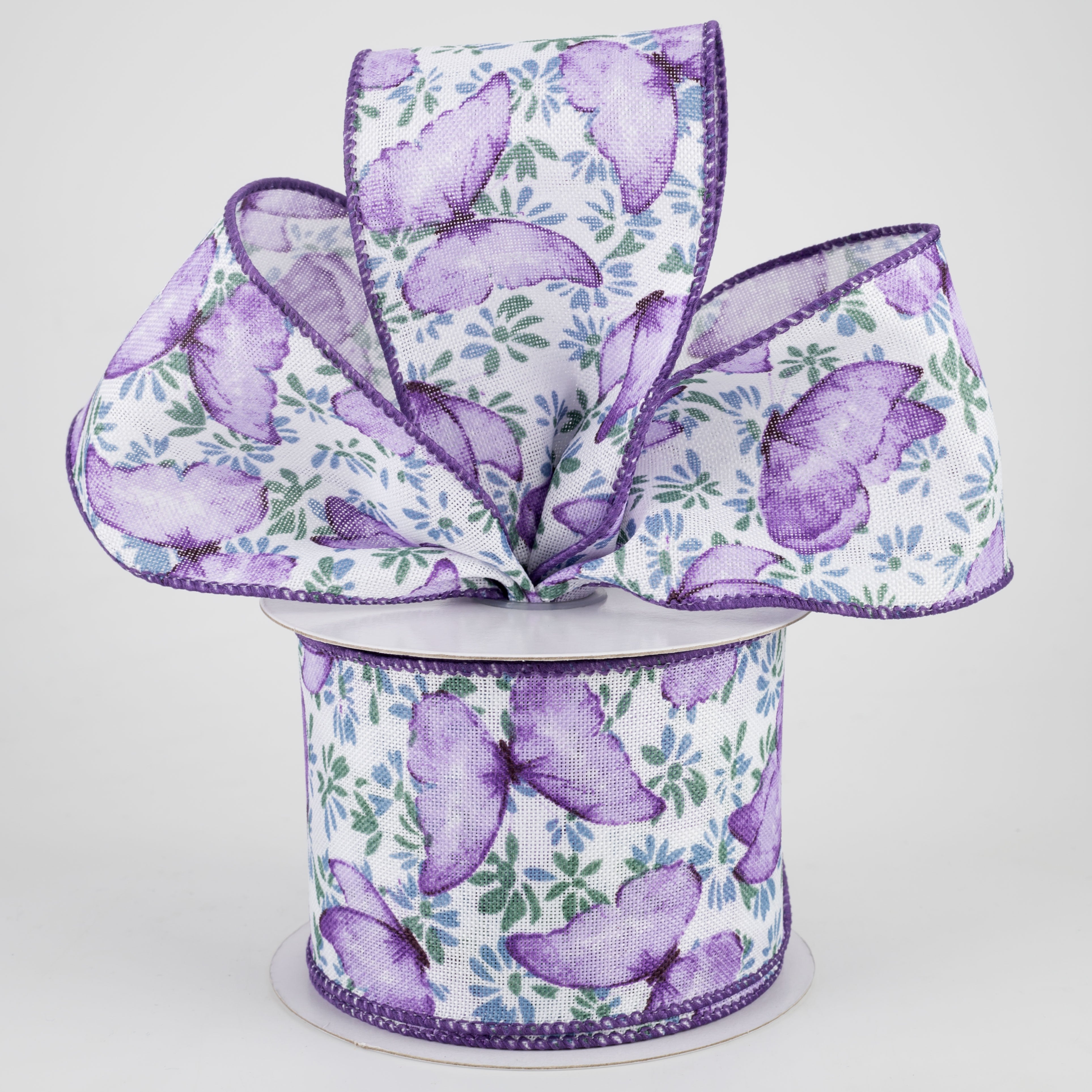 2.5" Watercolor Butterflies Ribbon: Purple (10 Yards) Lifestyle Photo