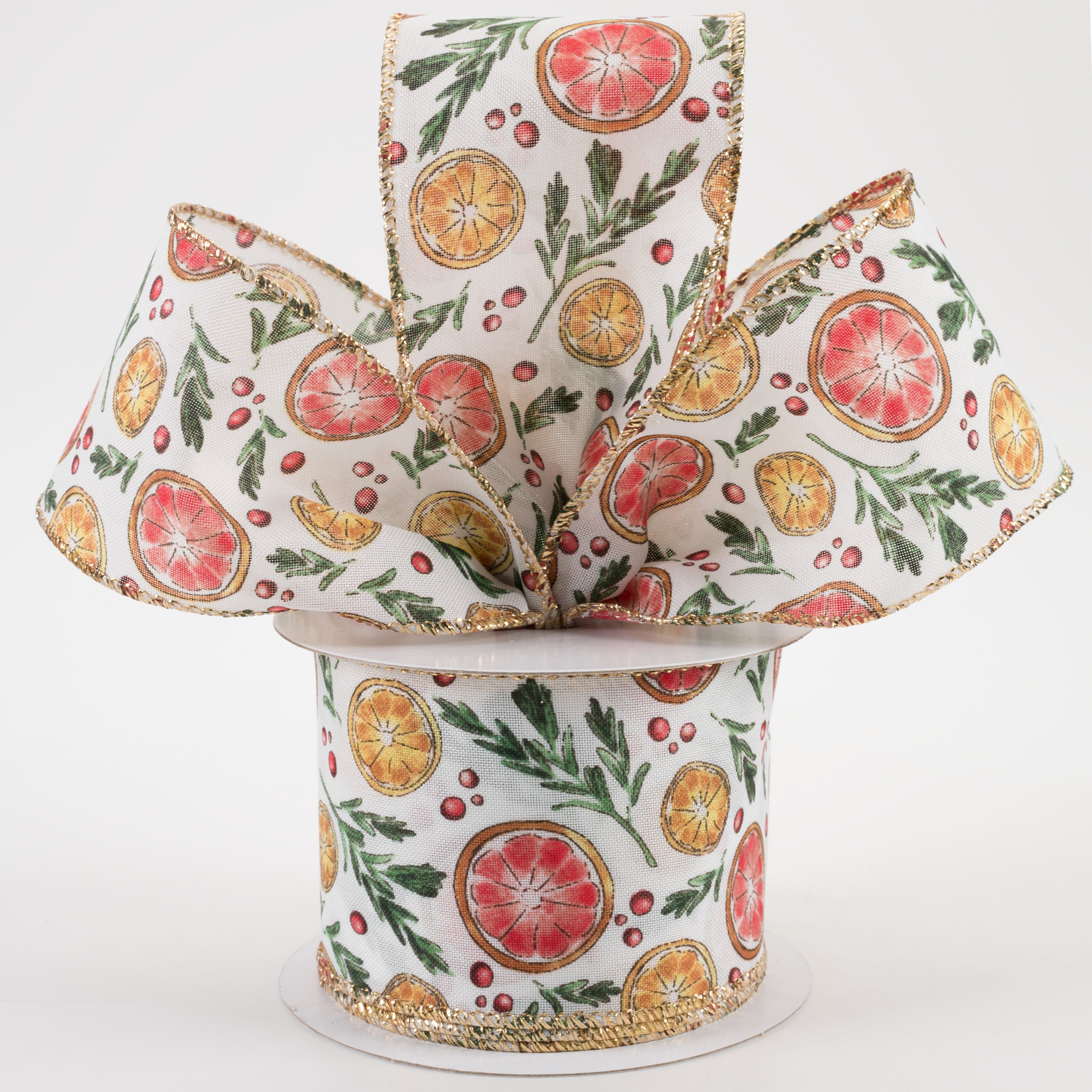 2.5" Watercolor Dried Orange & Citrus Ribbon: White (10 Yards) Lifestyle Photo