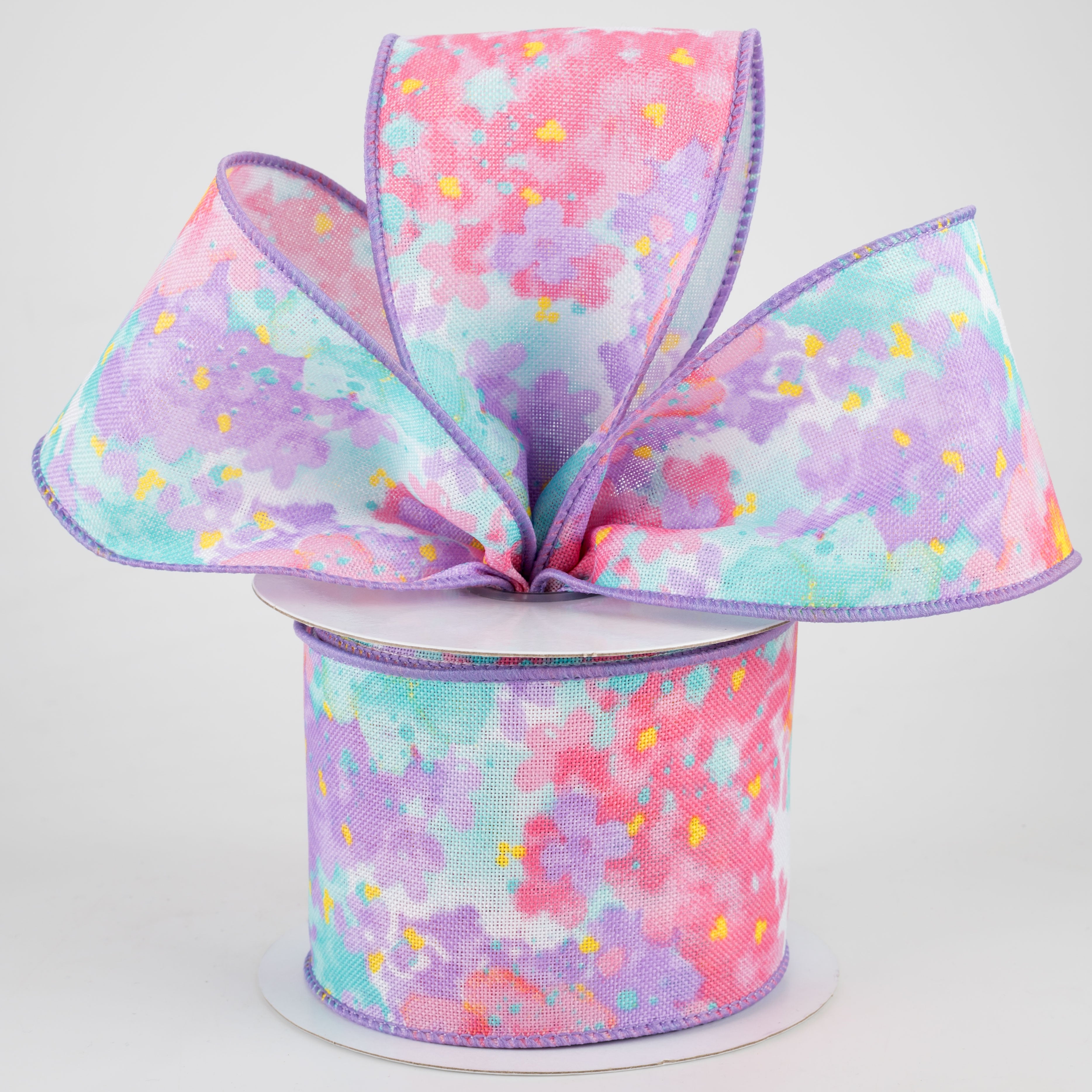 2.5" Watercolor Floral Ribbon: Aqua, Pink, Lavender, Yellow (10 Yards) Lifestyle Photo