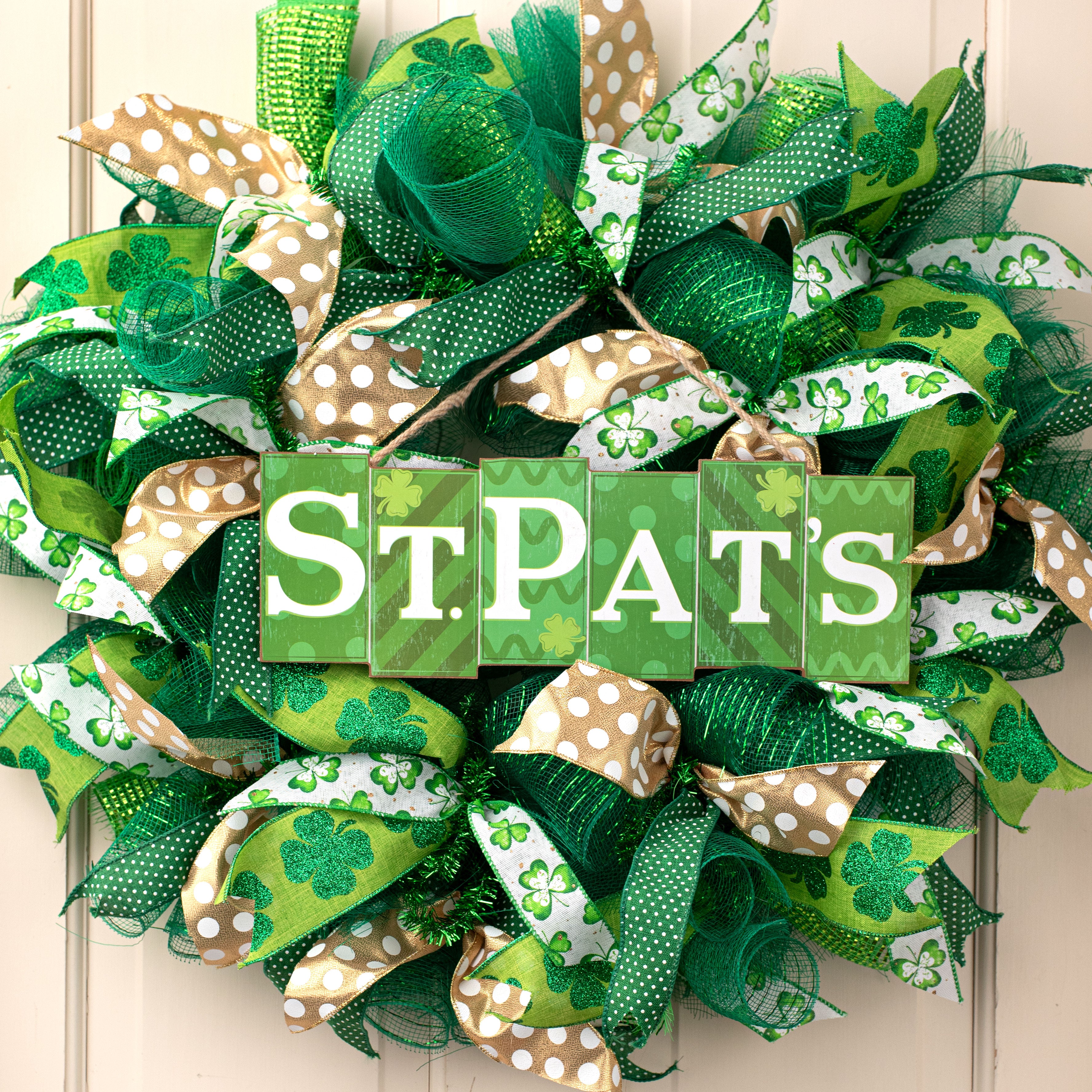 1.5" Watercolor Shamrocks Ribbon: White (10 Yards) detail photo 3