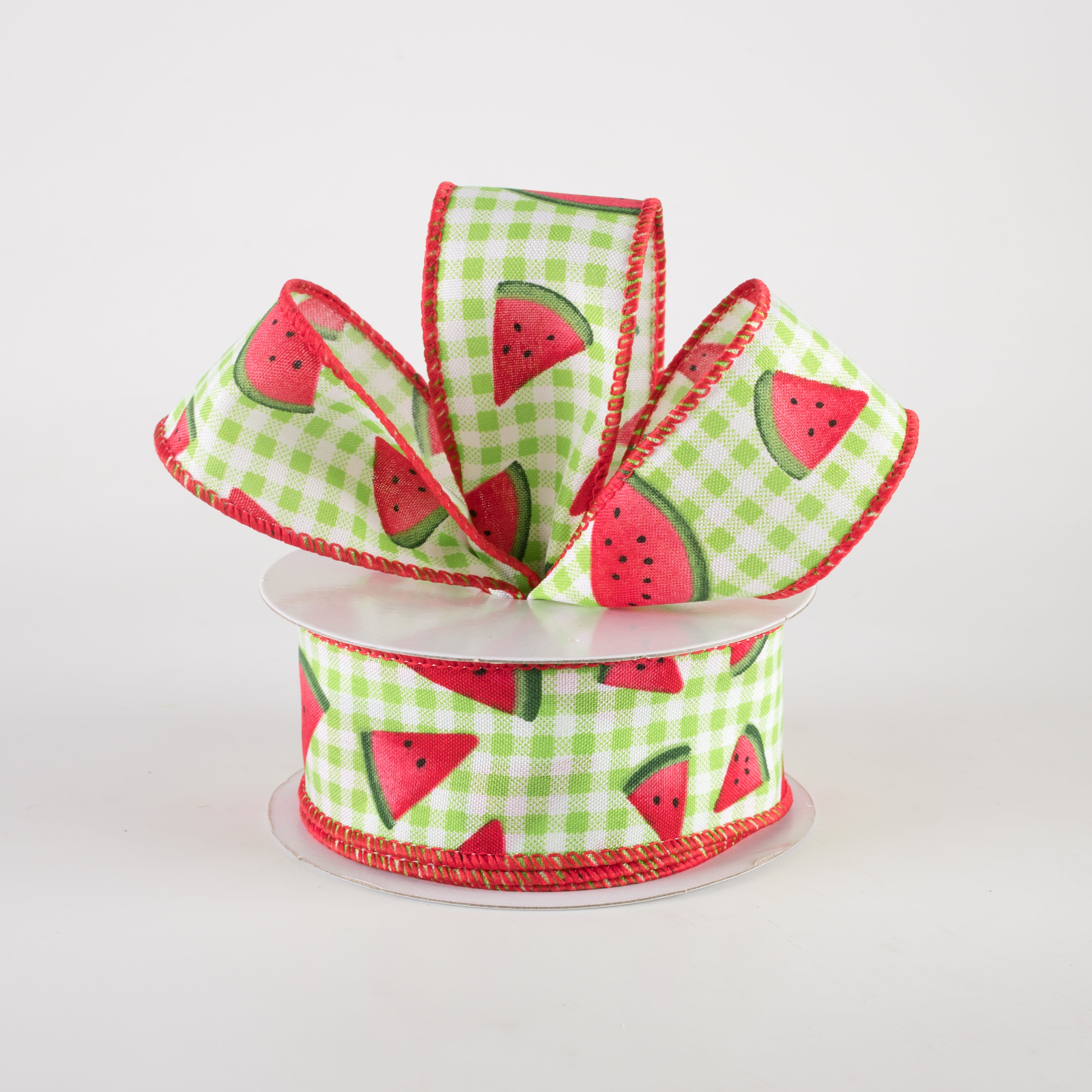 1.5" Watermelon Slices Gingham Ribbon: Lime Green (10 Yards) Lifestyle Photo