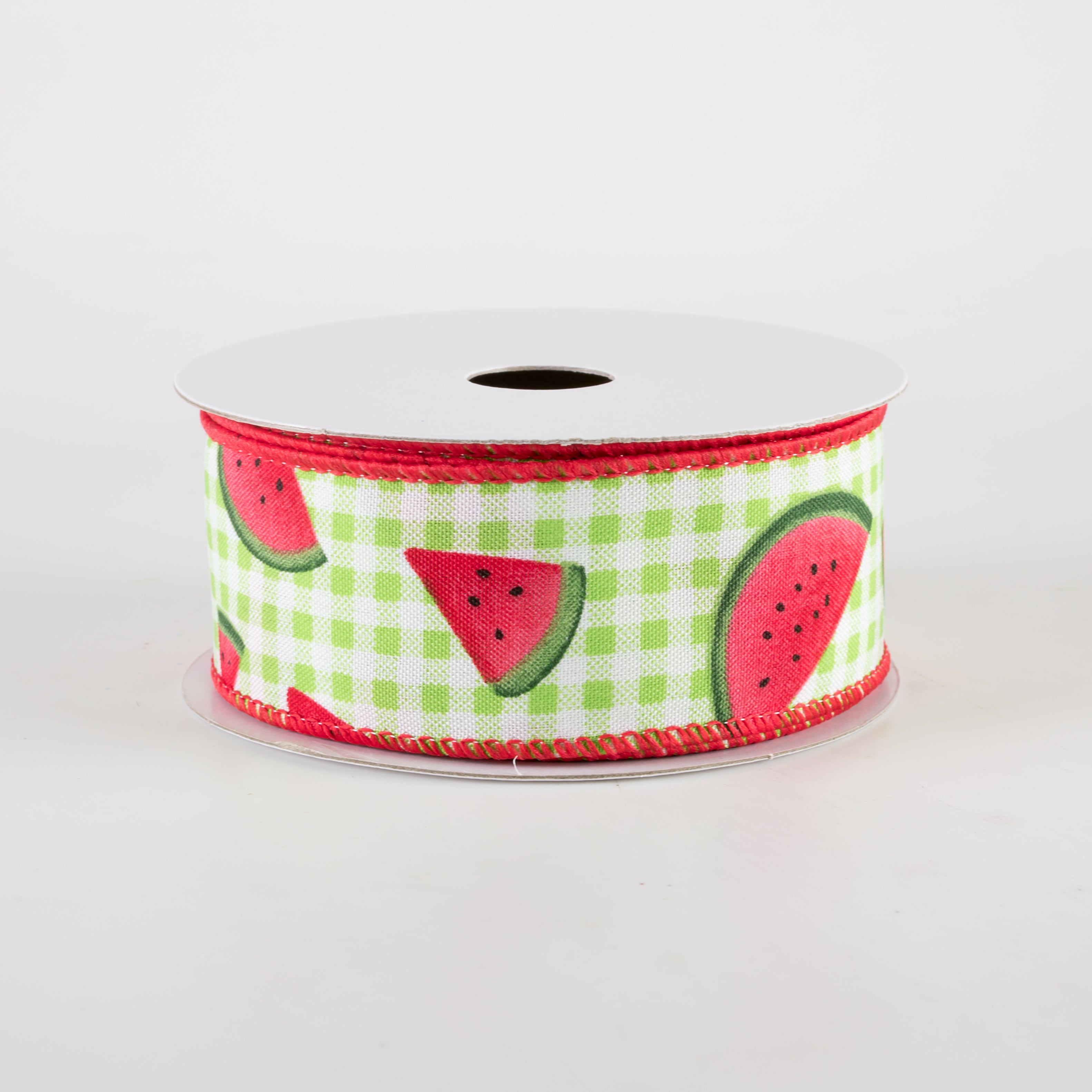 1.5" Watermelon Slices Gingham Ribbon: Lime Green (10 Yards)