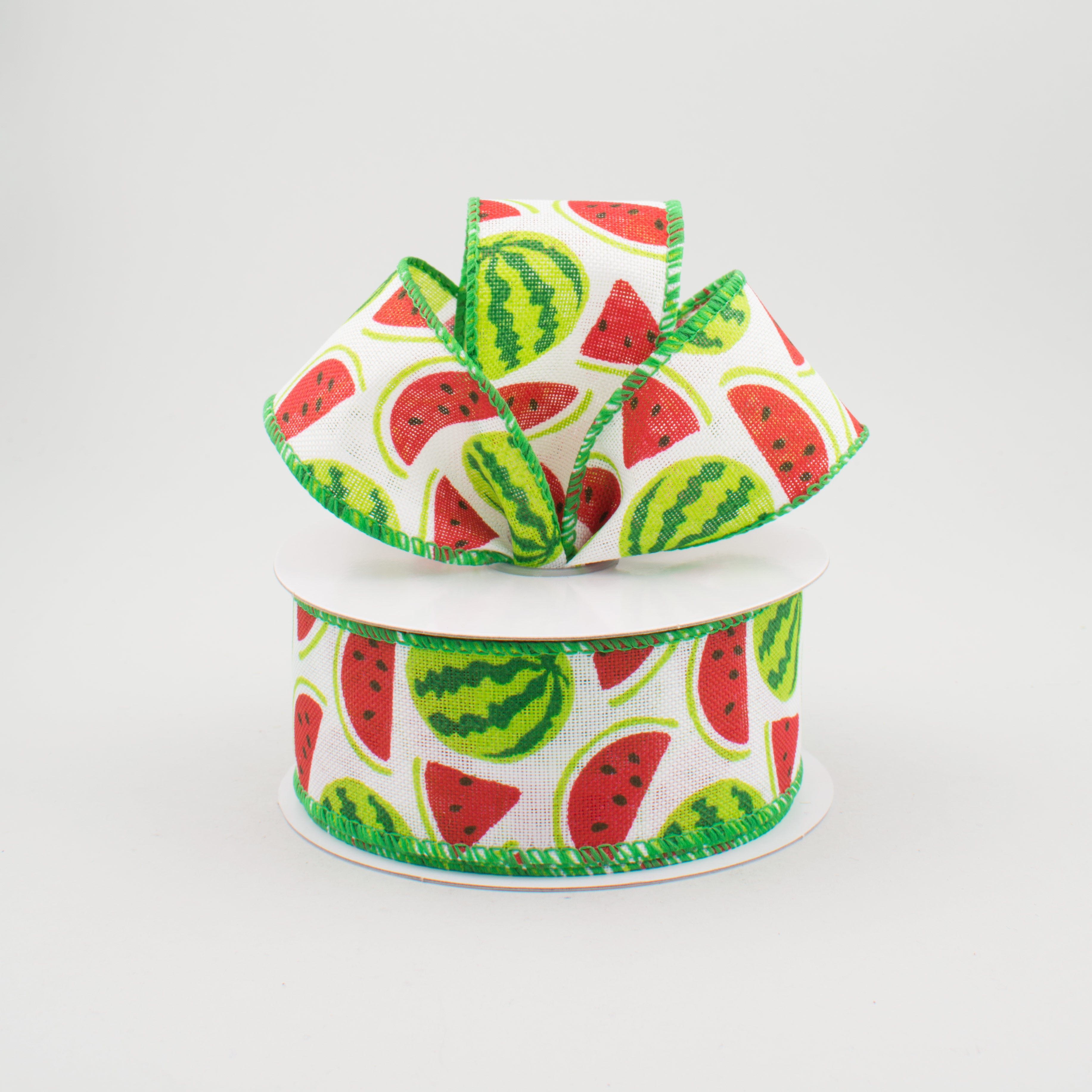 1.5" Watermelon Slices Royal Canvas Ribbon: White, Red, Green (10 Yards) Lifestyle Photo
