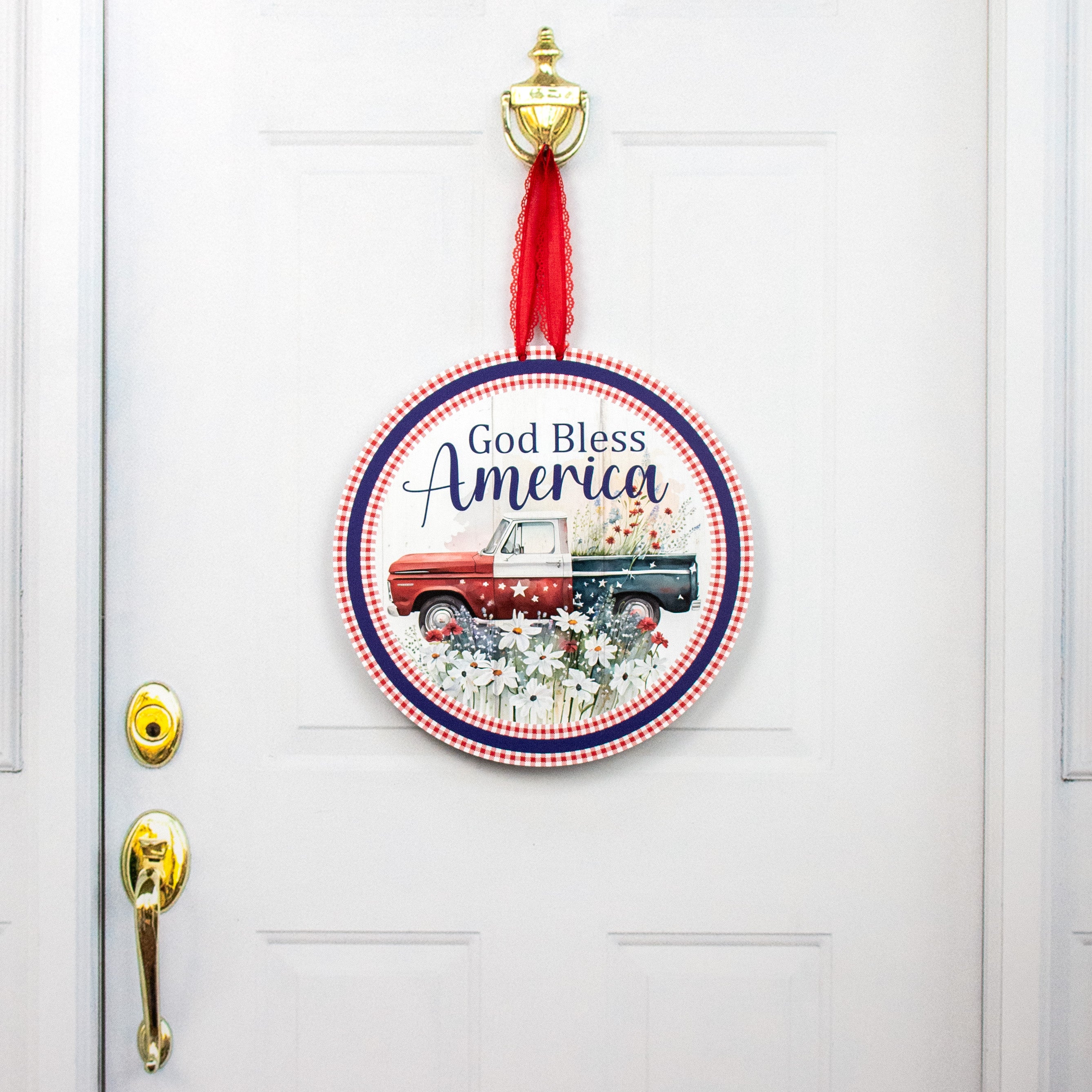 17" Waterproof Door Hanger: God Bless America Old Truck Lifestyle Photo