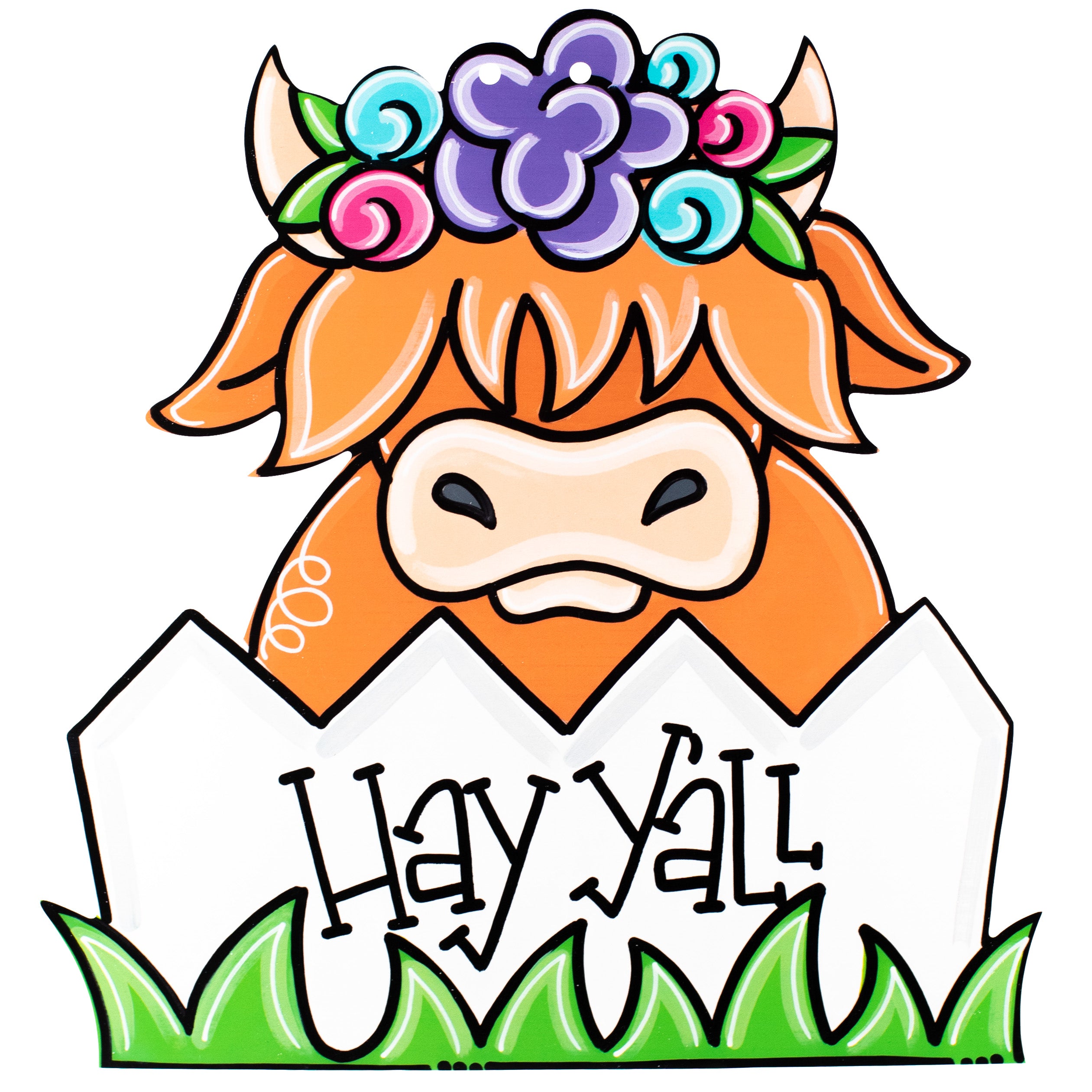 18" Waterproof Door Hanger: Hay Y'all Highland Cow Item Number: DD1015WH
