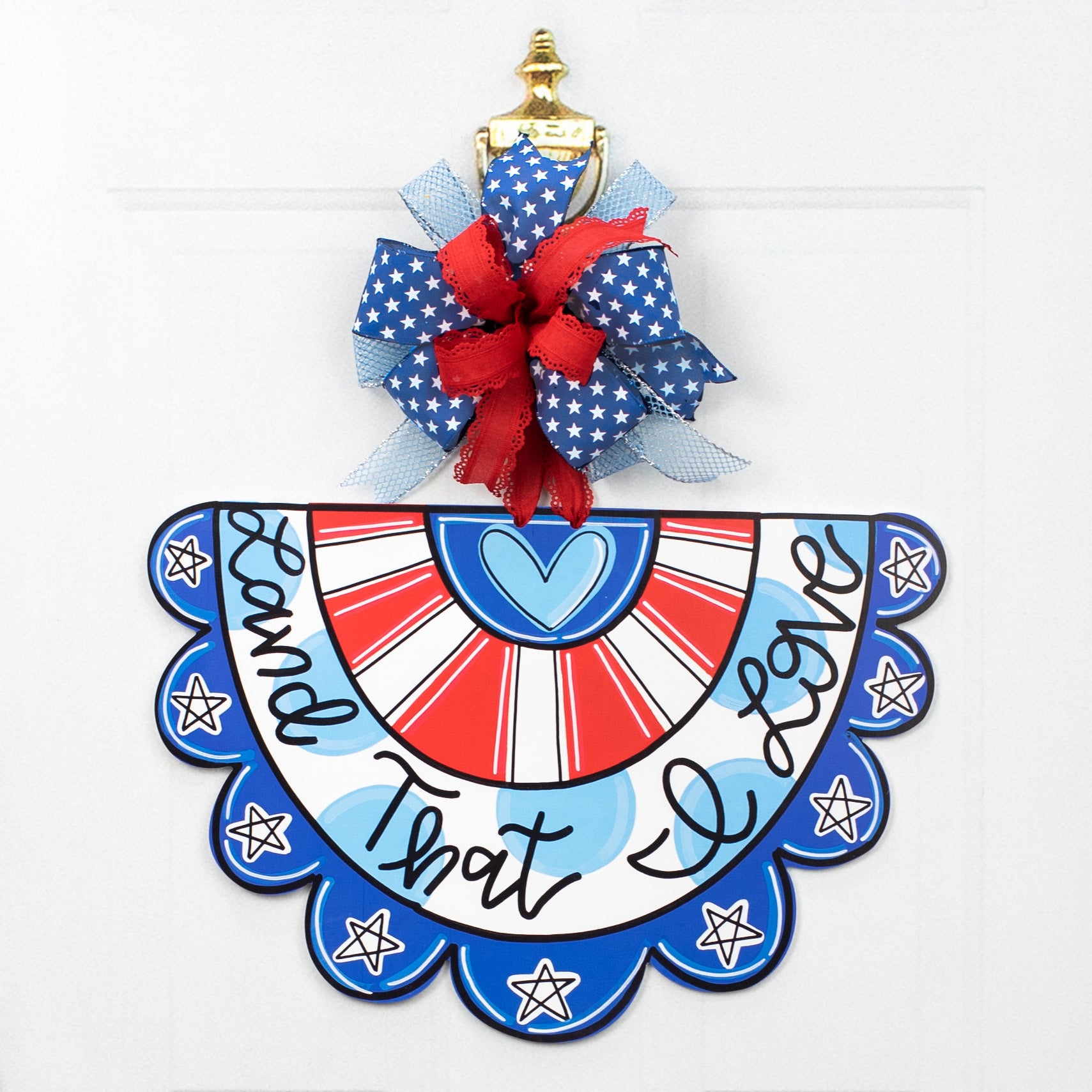 21" Waterproof Door Hanger: Land That I Love Bunting Flag Lifestyle Photo