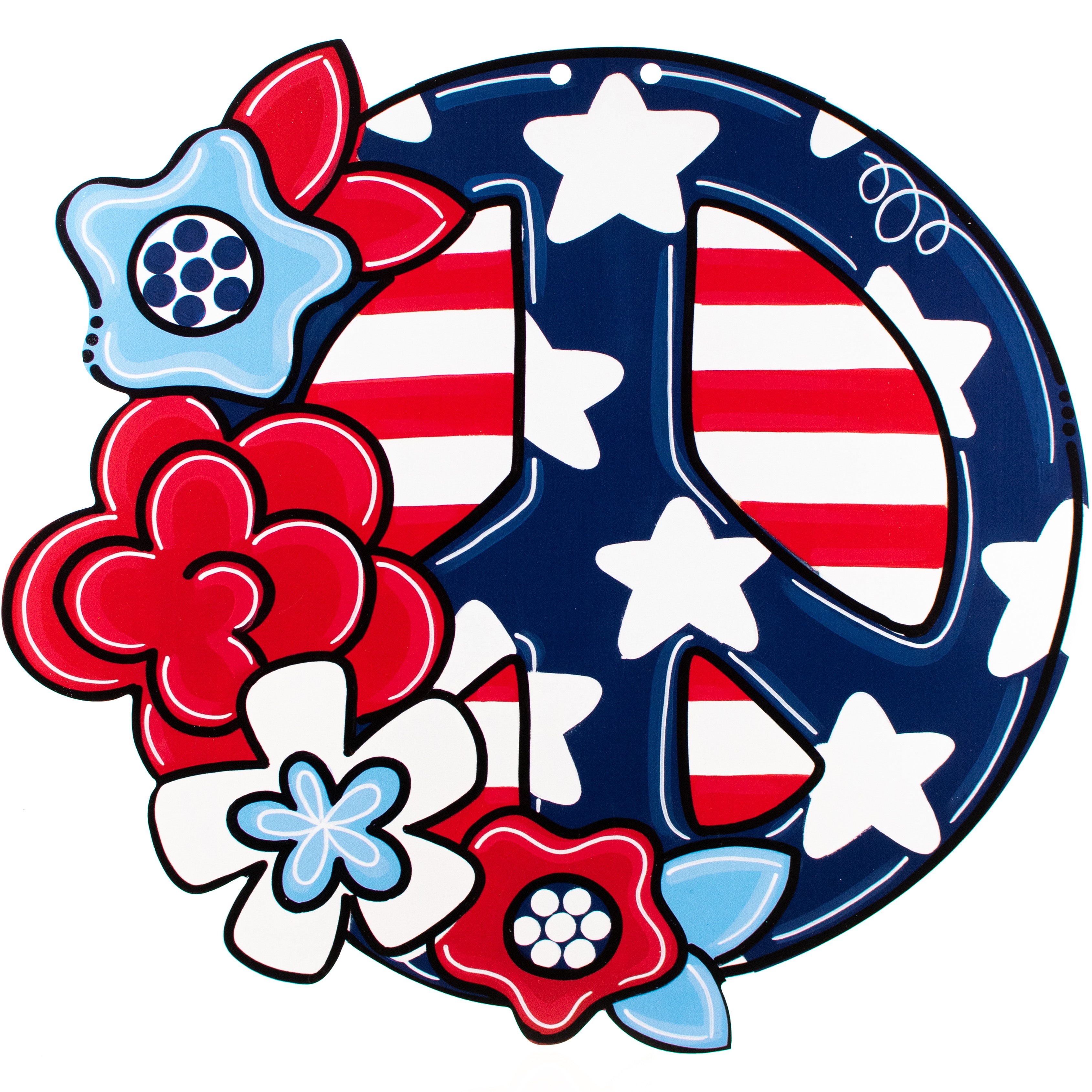 18" Waterproof Door Hanger: Patriotic Floral Peace Sign Item Number: DD1009WH