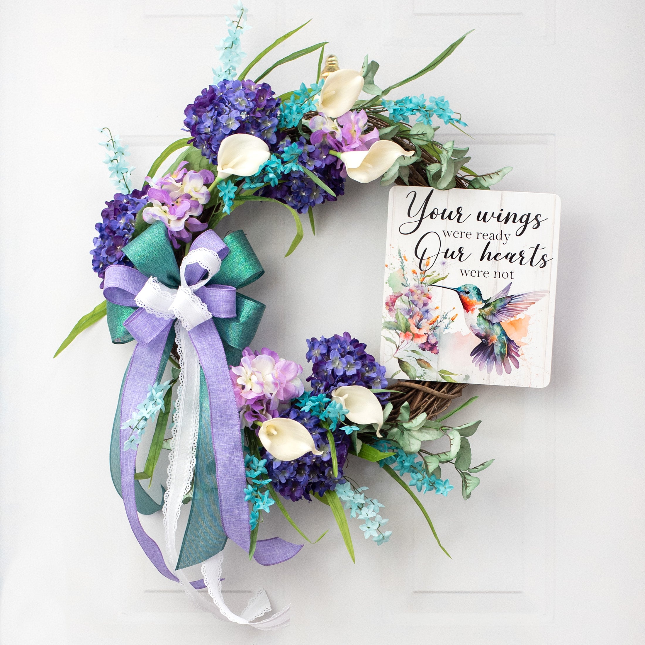 10" Waterproof Sign: Hummingbird Hearts Not Ready Lifestyle Photo