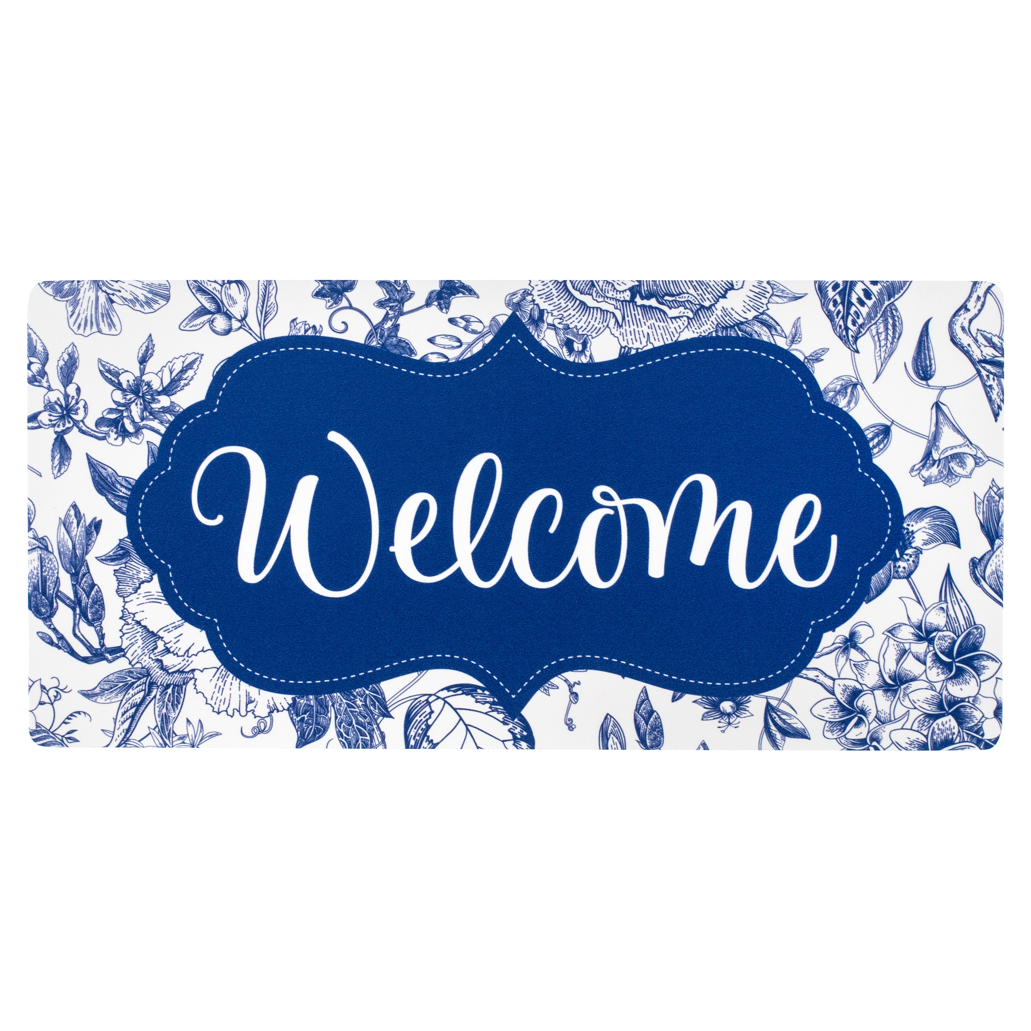 10.5" Waterproof Sign: Scalloped Welcome Blue Floral Chinoiserie Item Number: CD1118NH