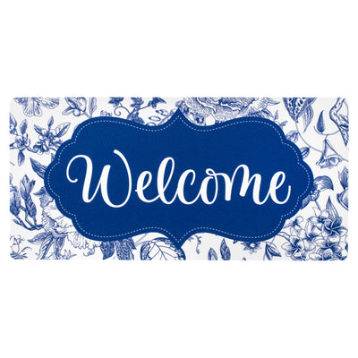 10.5" Waterproof Sign: Scalloped Welcome Blue Floral Chinoiserie Item Number: CD1118NH