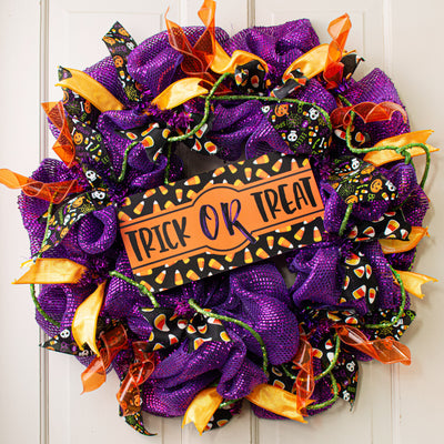 12" Waterproof Sign: Trick or Treat Candy Corn Lifestyle Photo