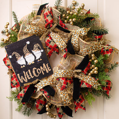 9" Waterproof Sign: Welcome Leopard Gnomes on Black Lifestyle Photo