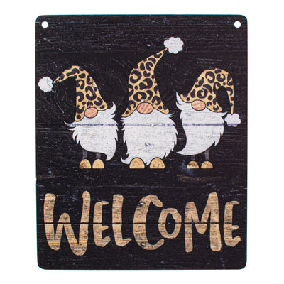 9" Waterproof Sign: Welcome Leopard Gnomes on Black Item Number: CD0839AP