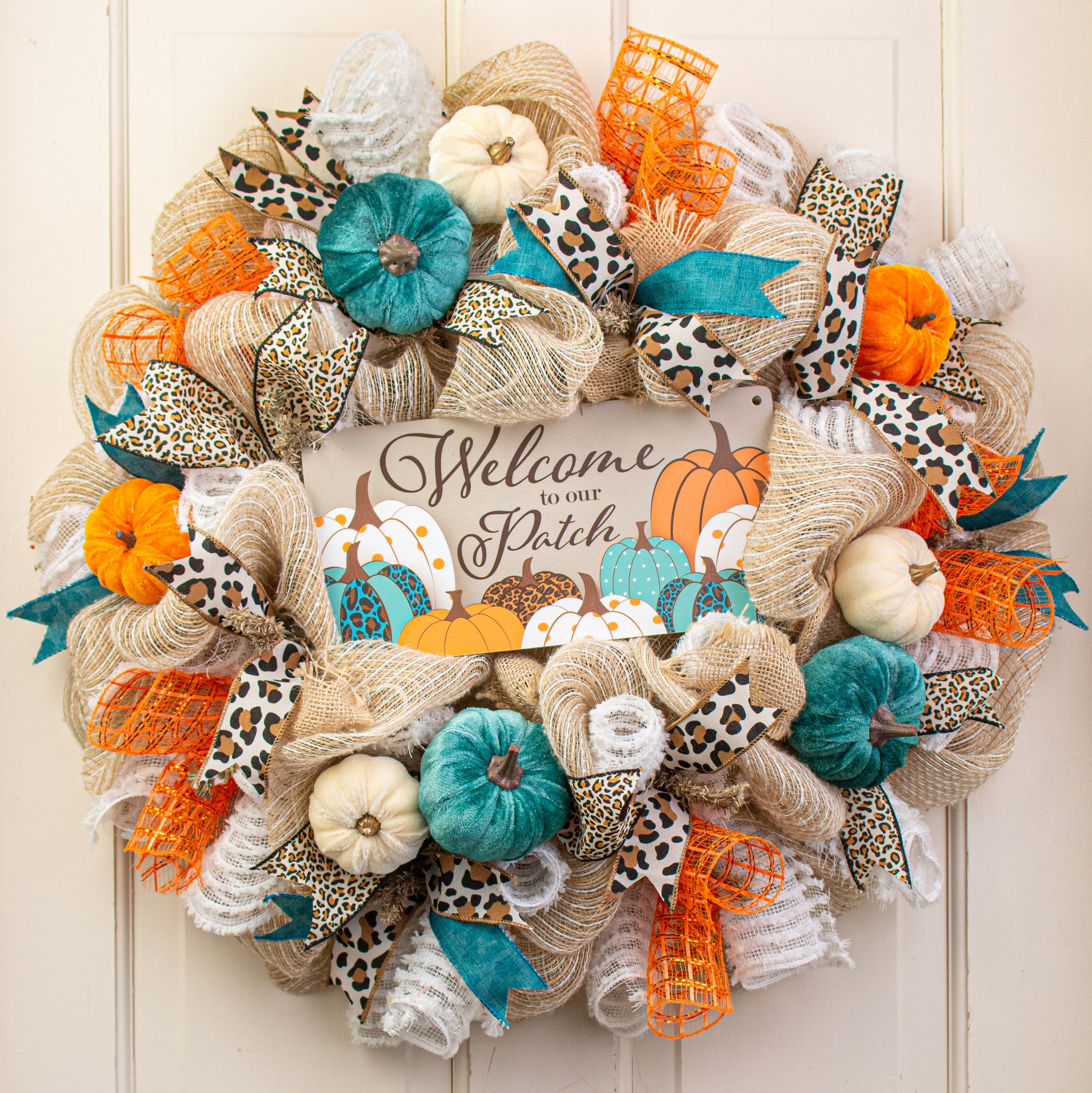 12" Waterproof Sign: Welcome to our Patch Pattern Pumpkins Lifestyle Photo
