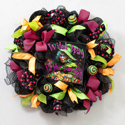 9" Waterproof Sign: Witch Way to the Candy Lifestyle Photo