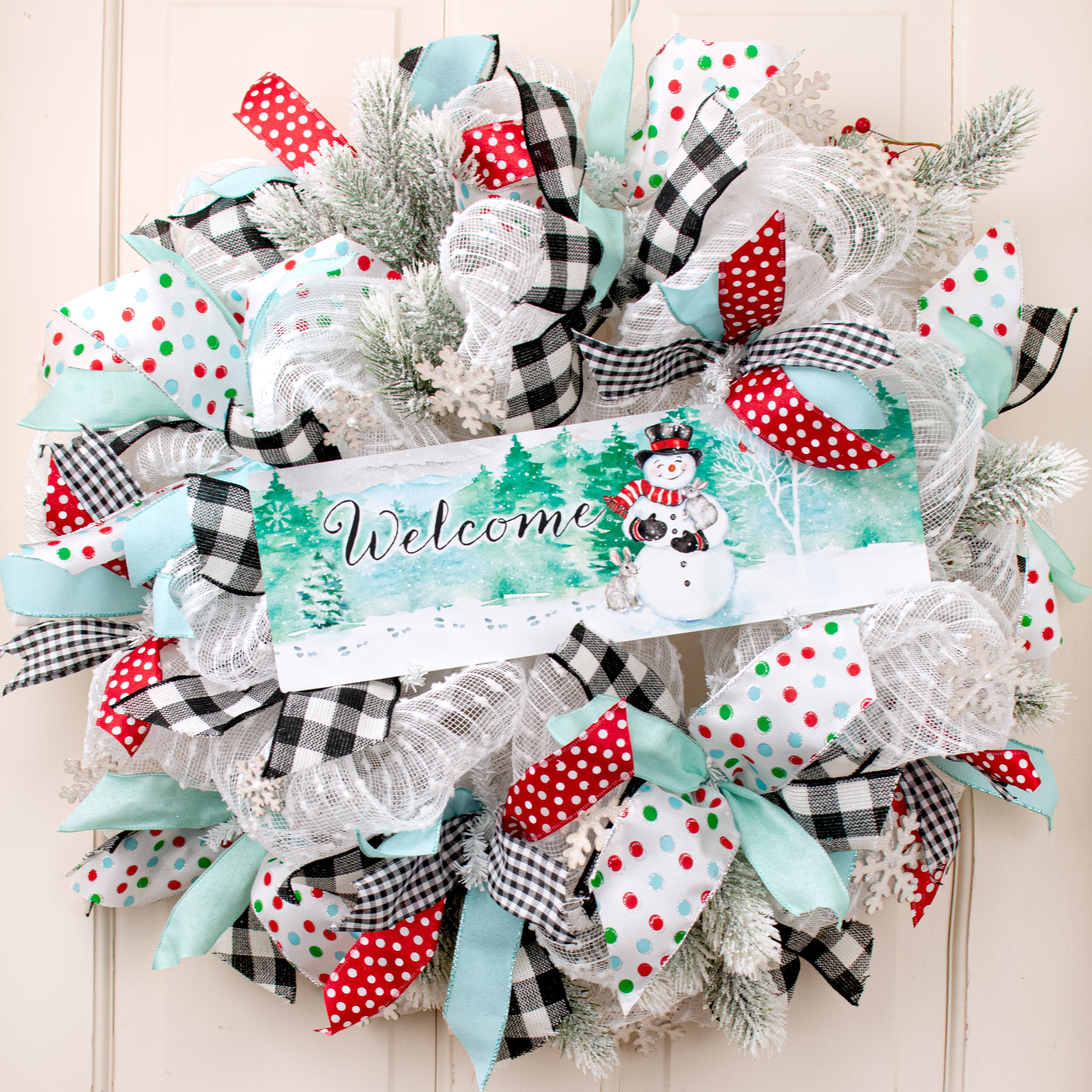 Waterproof Snowman & Bunnies Welcome Sign (5" x 15") Lifestyle Photo