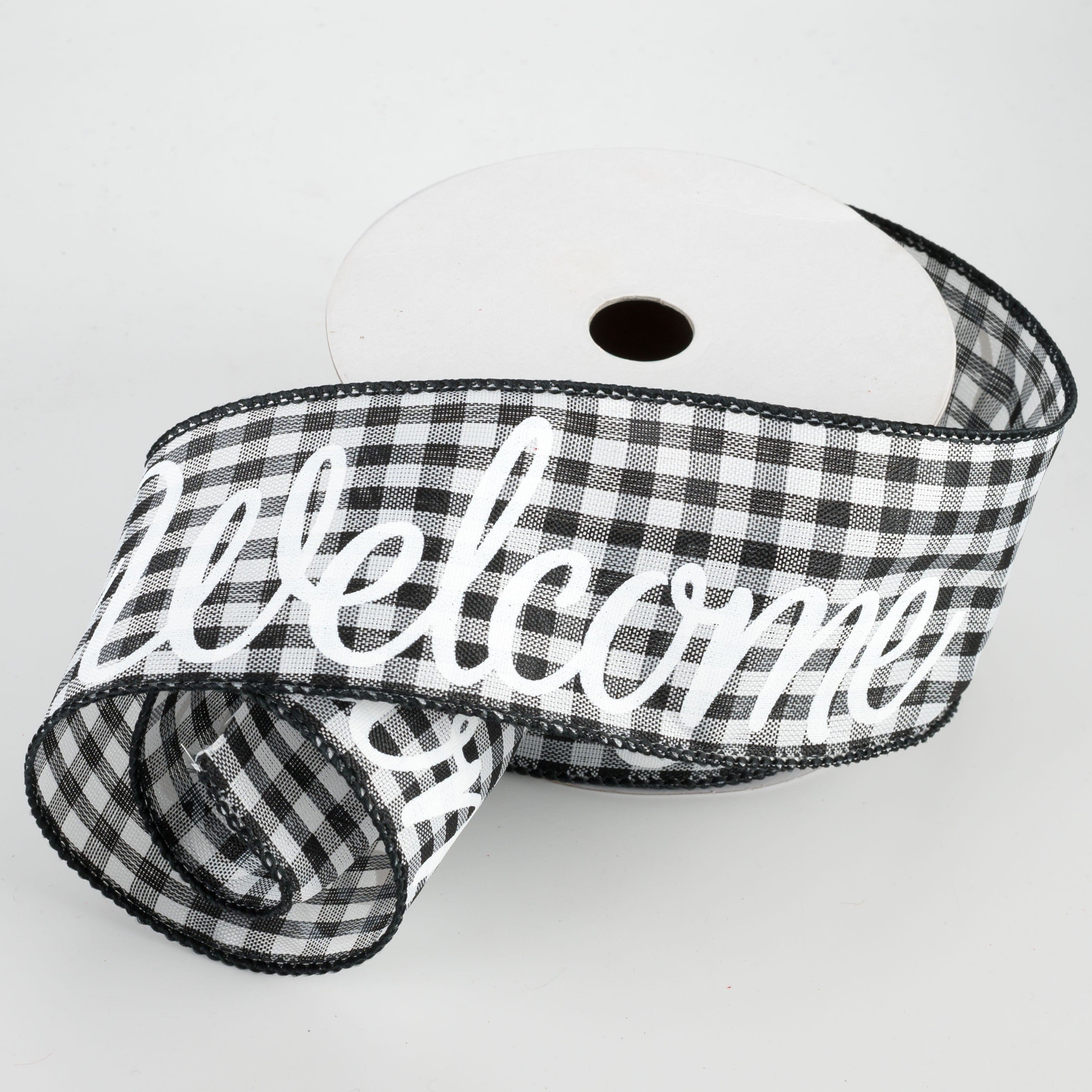 2.5" Welcome Check Ribbon: Black & White (10 Yards) Lifestyle Photo