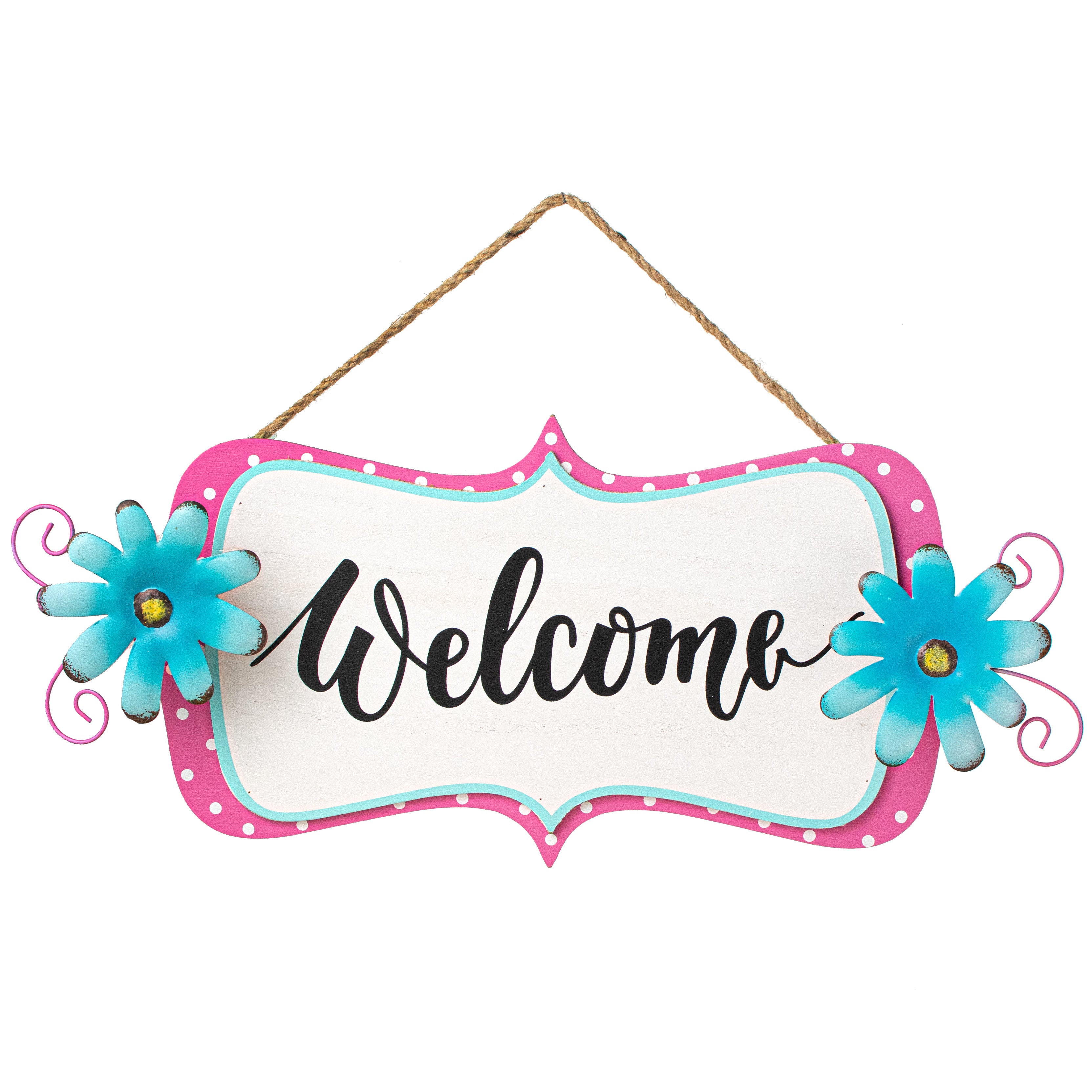 16" Welcome Daisy Scalloped Sign Item Number: 62867BTBL