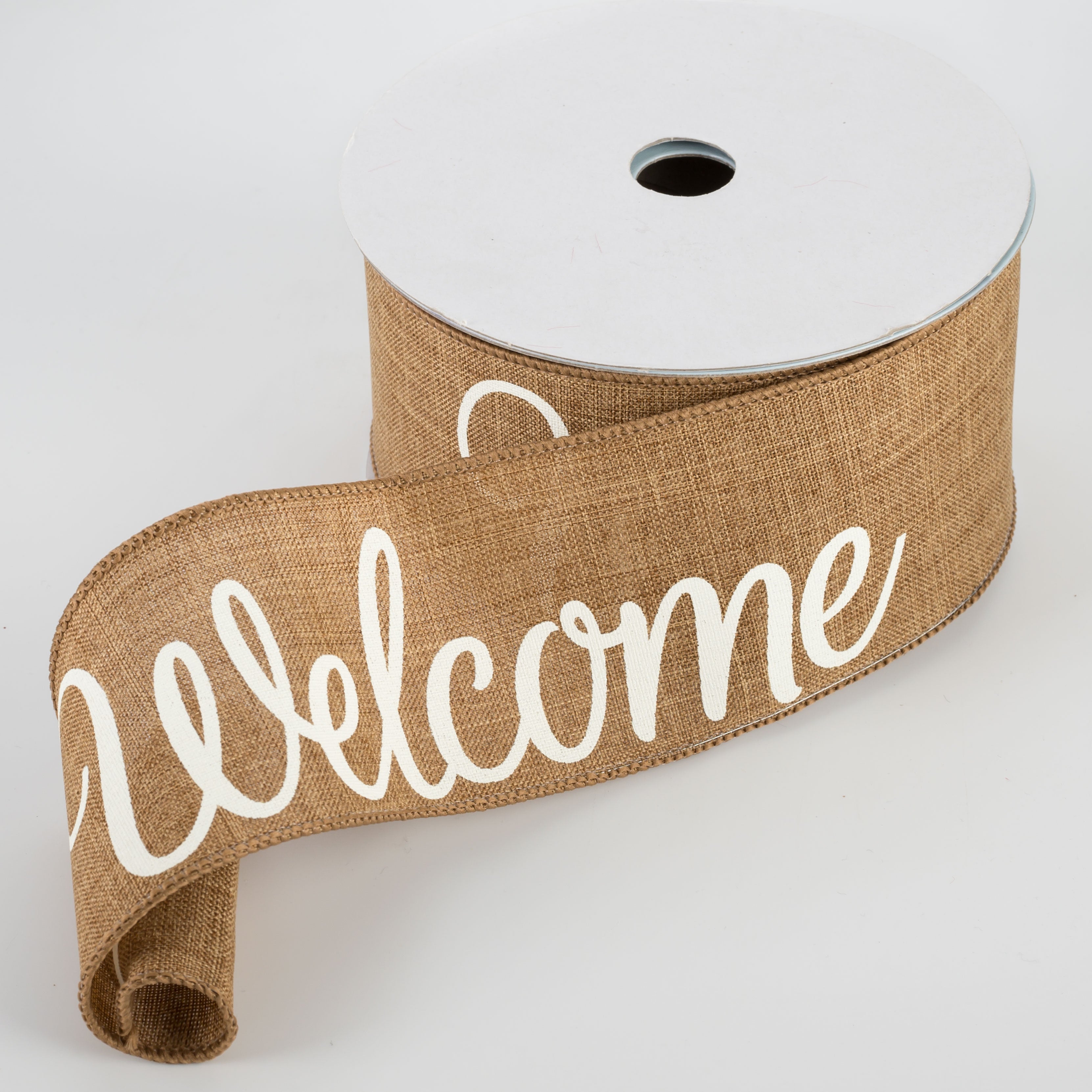 2.5" Welcome Ribbon: Tan & Cream (10 Yards) Lifestyle Photo