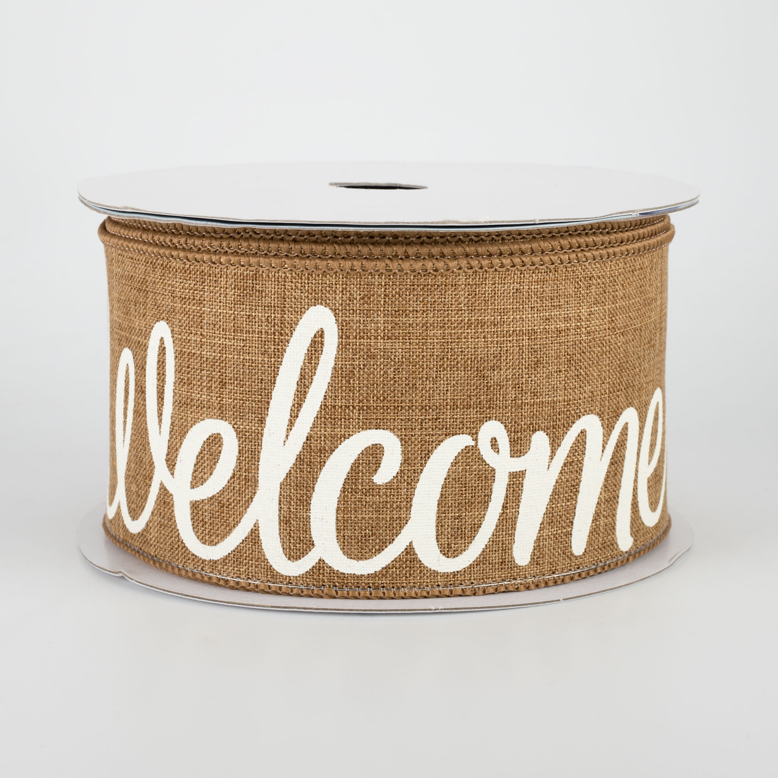 2.5" Welcome Ribbon: Tan & Cream (10 Yards)
