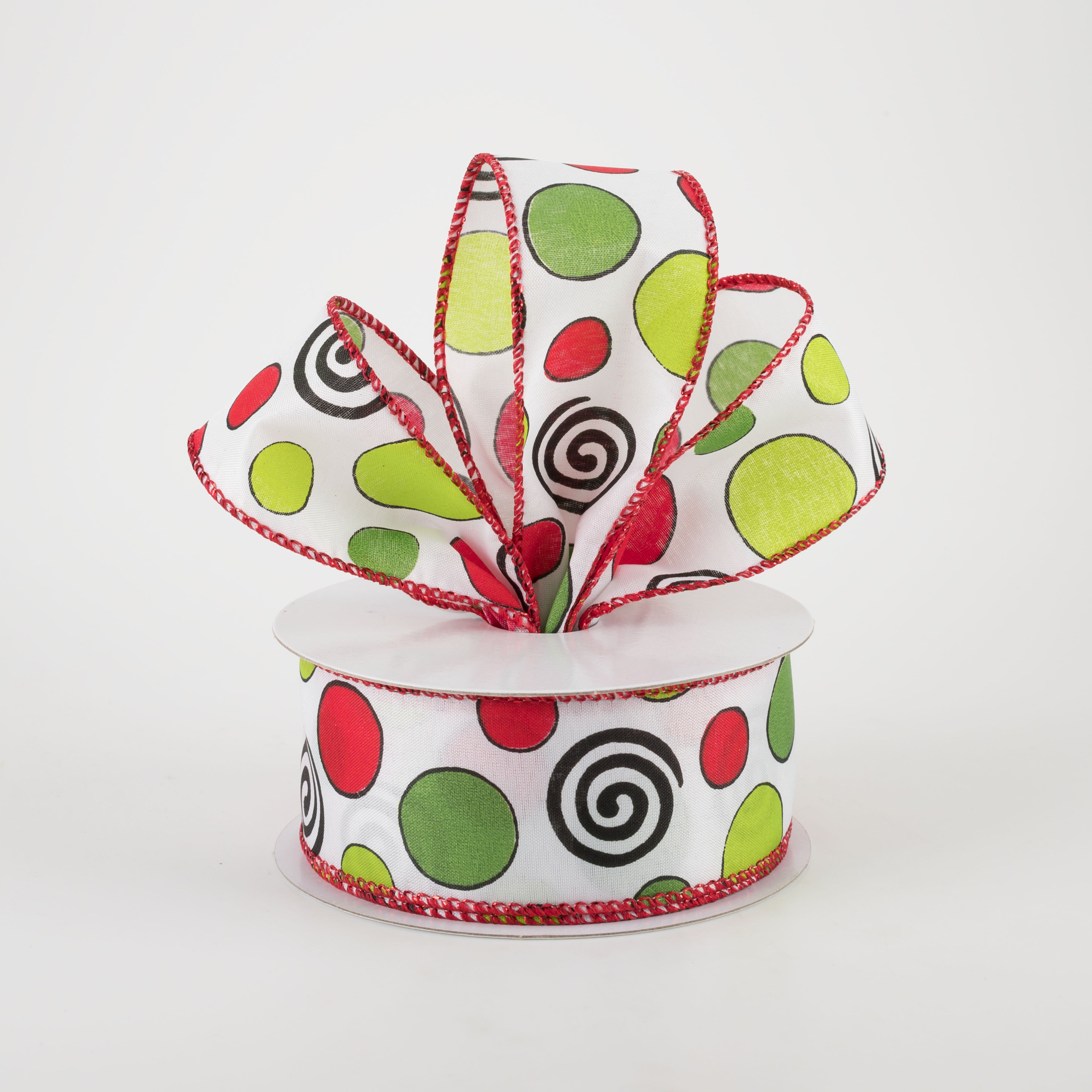 1.5" Whimsical Holiday Dots & Swirls Ribbon (10 Yards) Lifestyle Photo