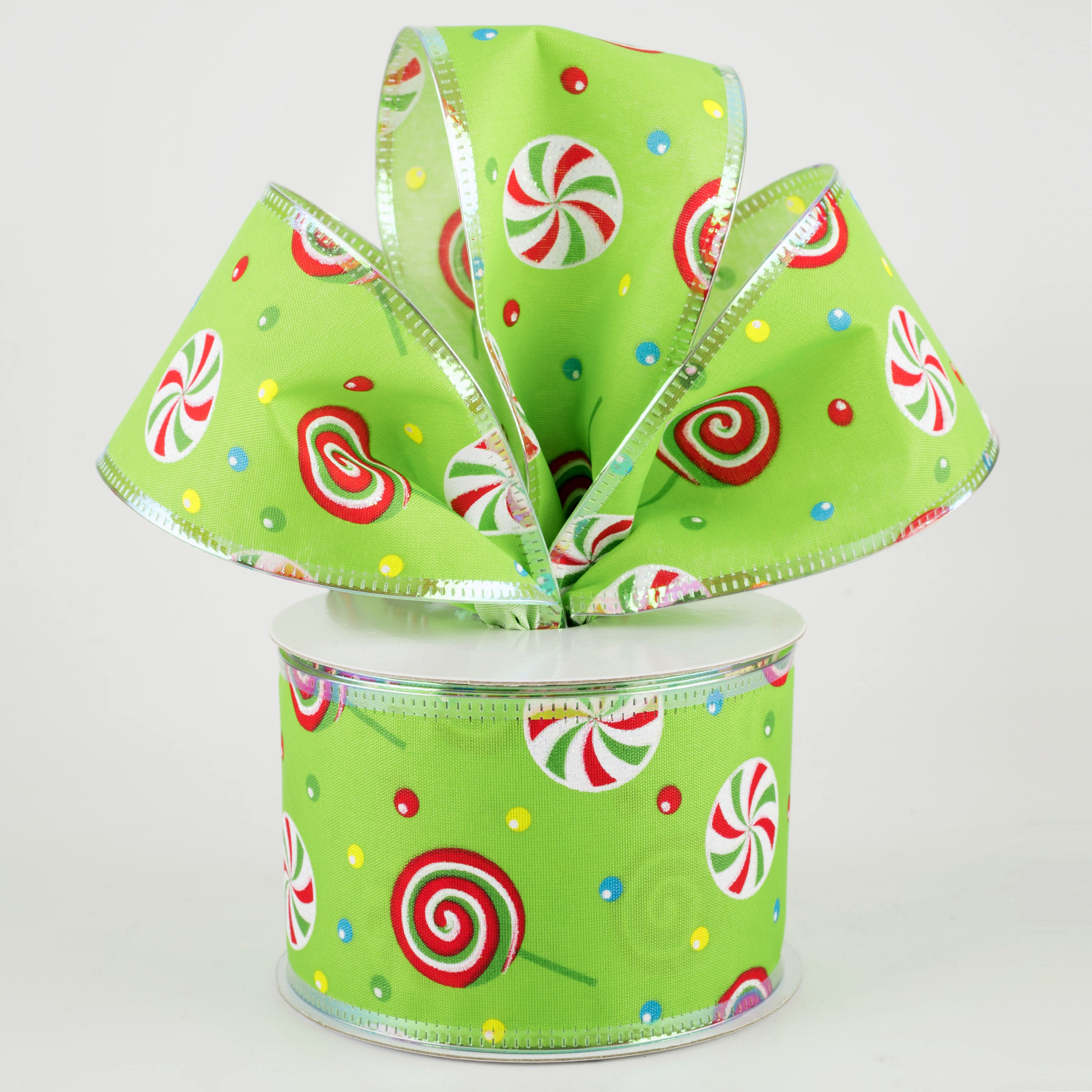 2.5" Whimsy Candy Iridescent Edge Ribbon: Lime (10 Yards) Lifestyle Photo