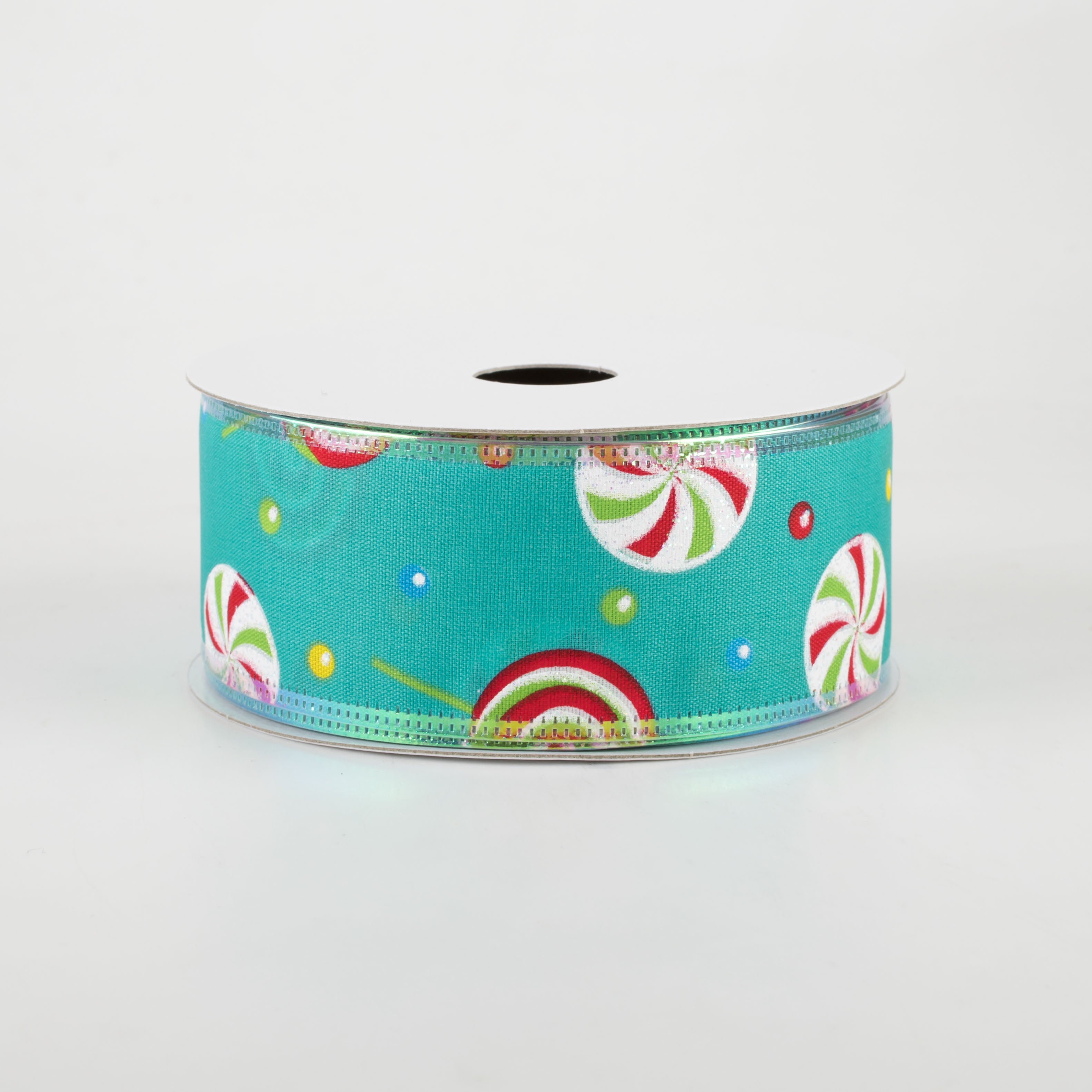 1.5" Whimsy Candy Iridescent Edge Ribbon: Teal (10 Yards)