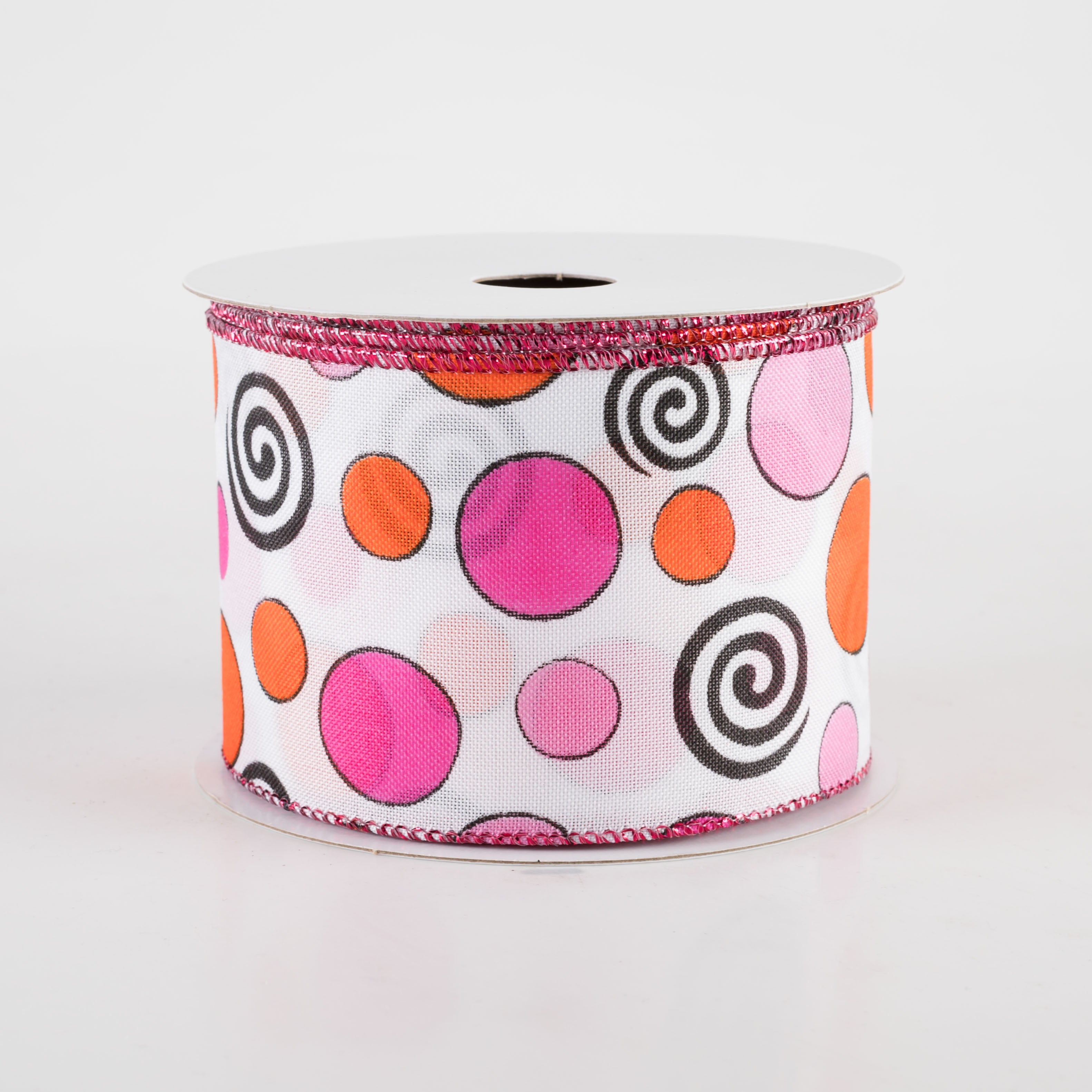 2.5" Whimsy Dots & Swirls Ribbon: Pink & Orange (10 Yards) Item Number: 51400-40-01