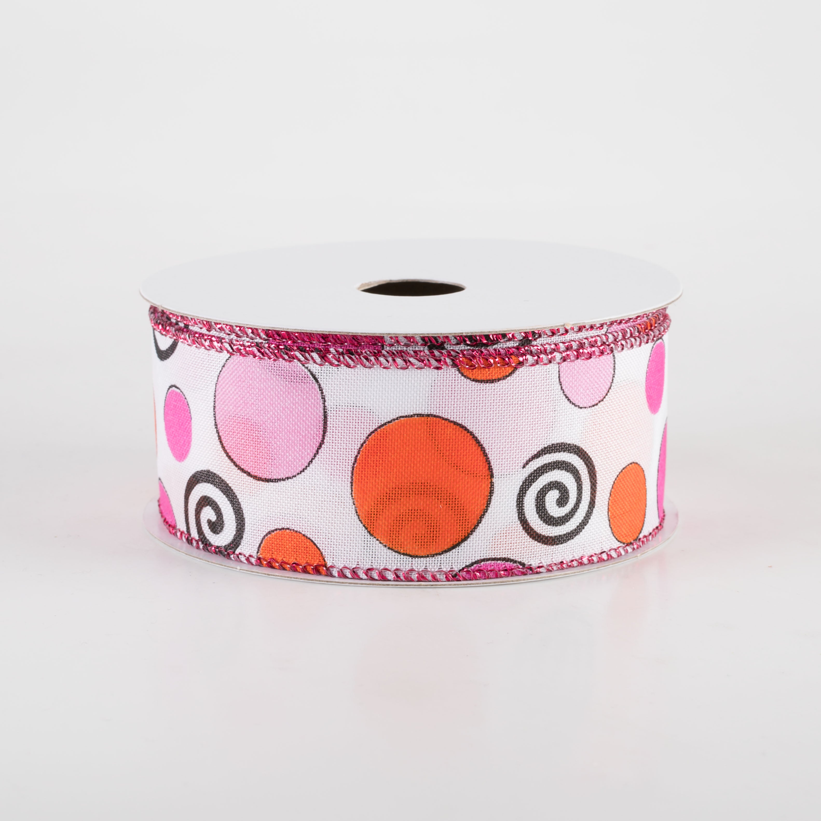1.5" Whimsy Dots & Swirls Ribbon: Pink & Orange (10 Yards) Item Number: 51400-09-01